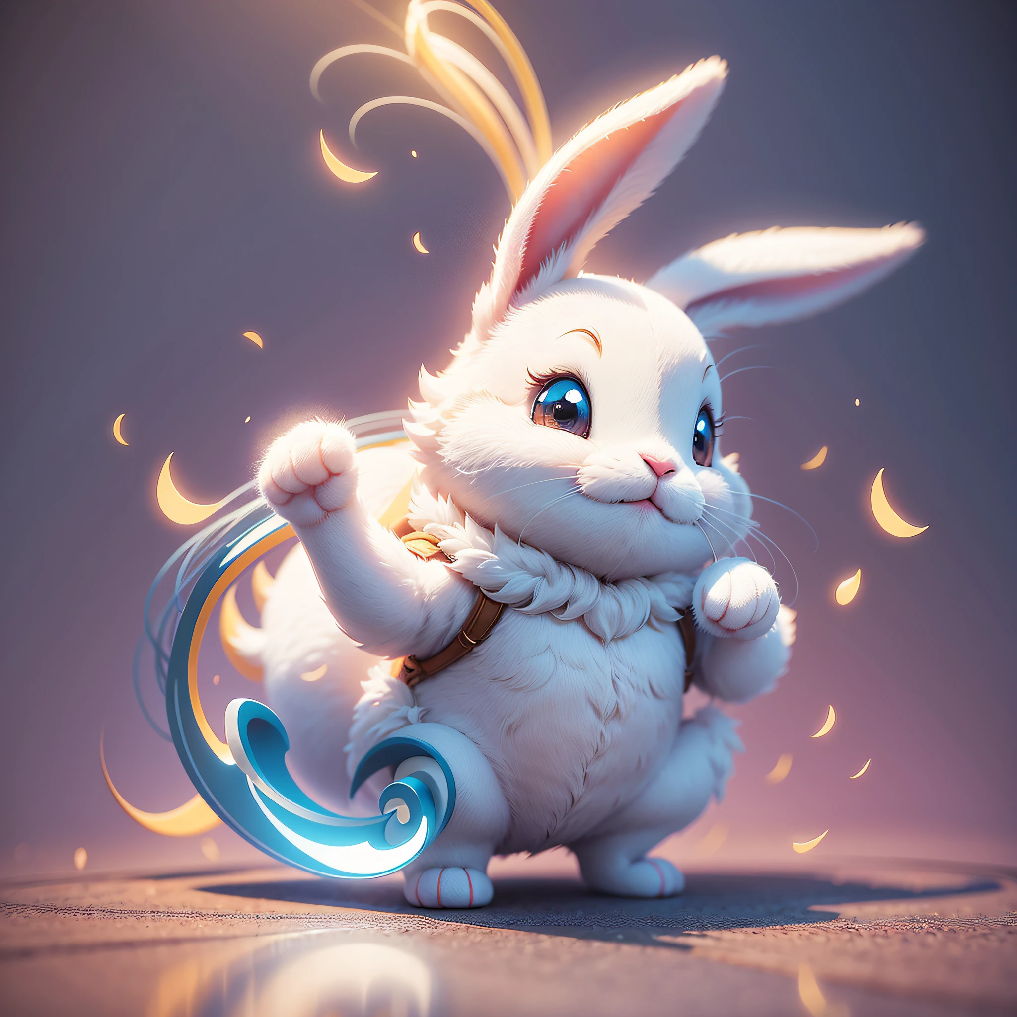 bouncy rabbit, cheerful and friendly, cute, logo design, cartoon style disney, cinematic lighting effect, charming, 3d vector art, cute and quirky, fancy art, soft lighting, 8k resolution, highly detailed cleaning, vector image, illustration, simple space scenery, plain white background, isometric, vibrant vector --auto --s2
