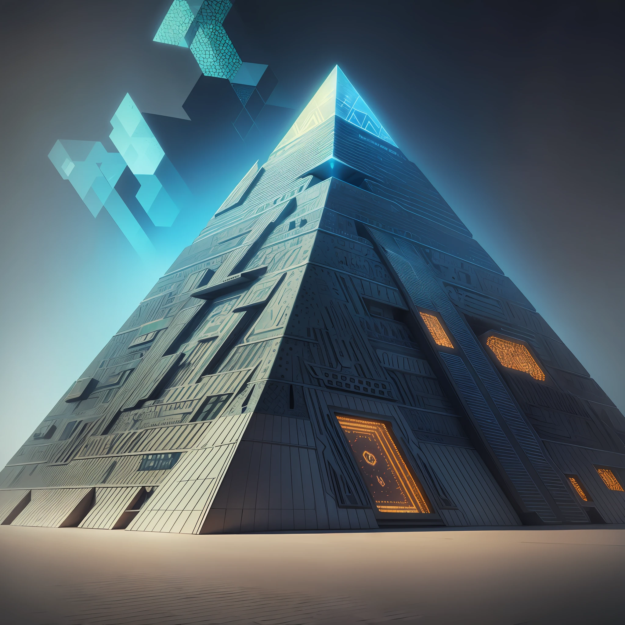 futuristic pyramid with polygonal textures, afrofuturist style --auto --s2