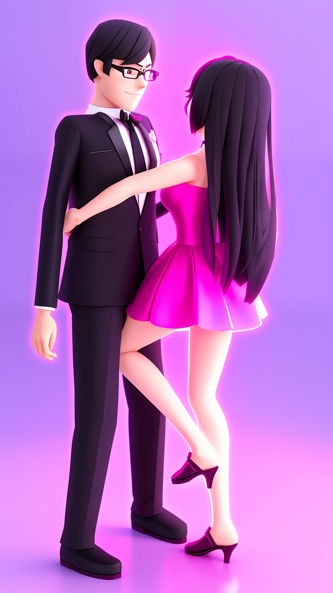 cartoon of a man and woman in formal attire standing next to each other, couple pose, dancing with each other, dancing in the background, doing an elegant pose over you, couple dancing, elegant pose, doing an elegant pose, mikudayo, cute elegant pose, yandere. tall, stylish pose, anime pose, standing elegant pose, anime styled 3d