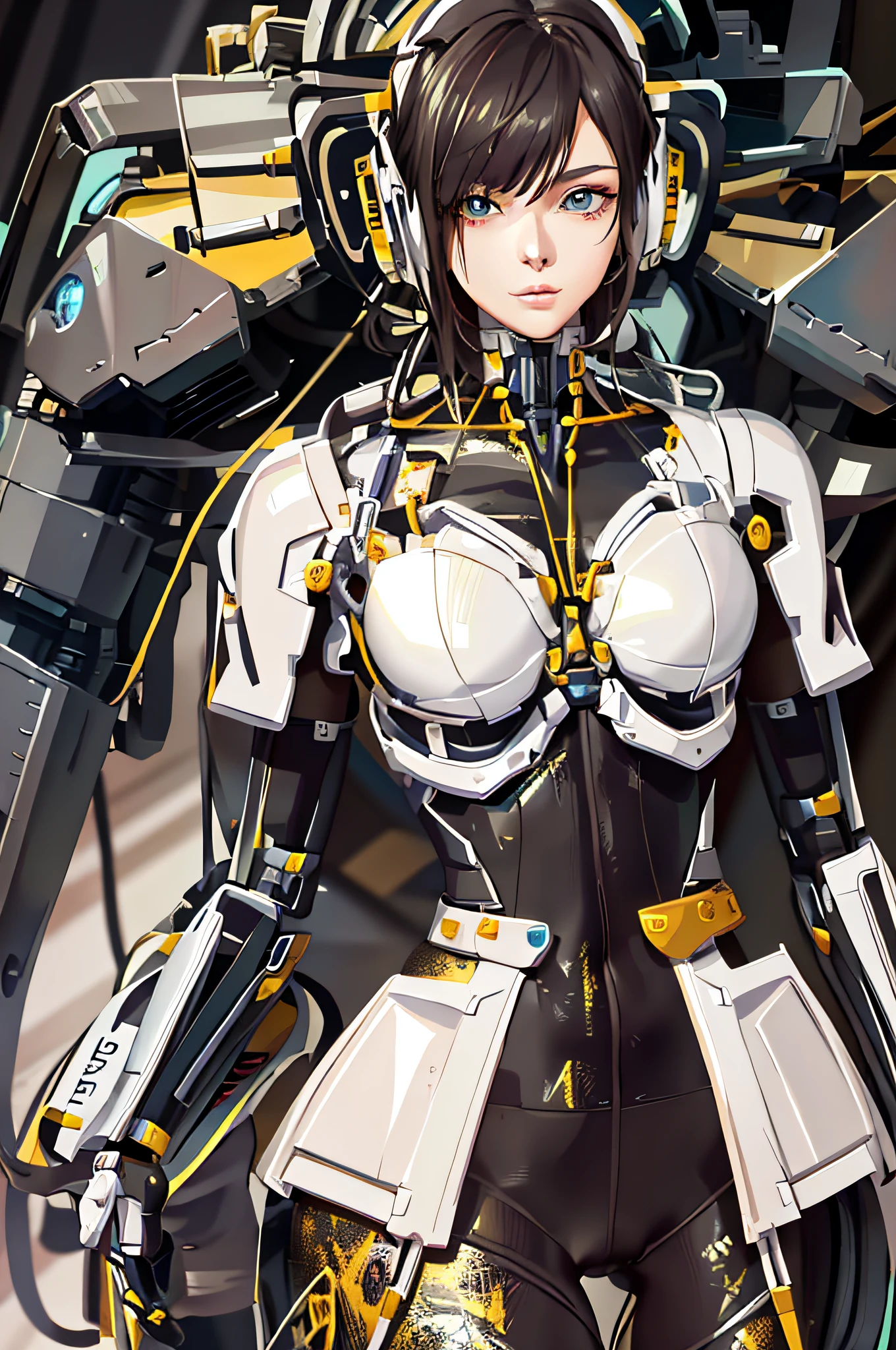 Closeup of a woman in a suit, carrying a robot, girl in mecha network armor, mechanized Valkyrie girl, perfect anime cyborg woman, female mecha, cyberpunk anime girl mecha, biblical female robot, portrait of cyborg queen, detailed digital anime art, armor girl, beautiful girl cyborg, portrait armored astronaut girl, beautiful robot character design, full body, legs