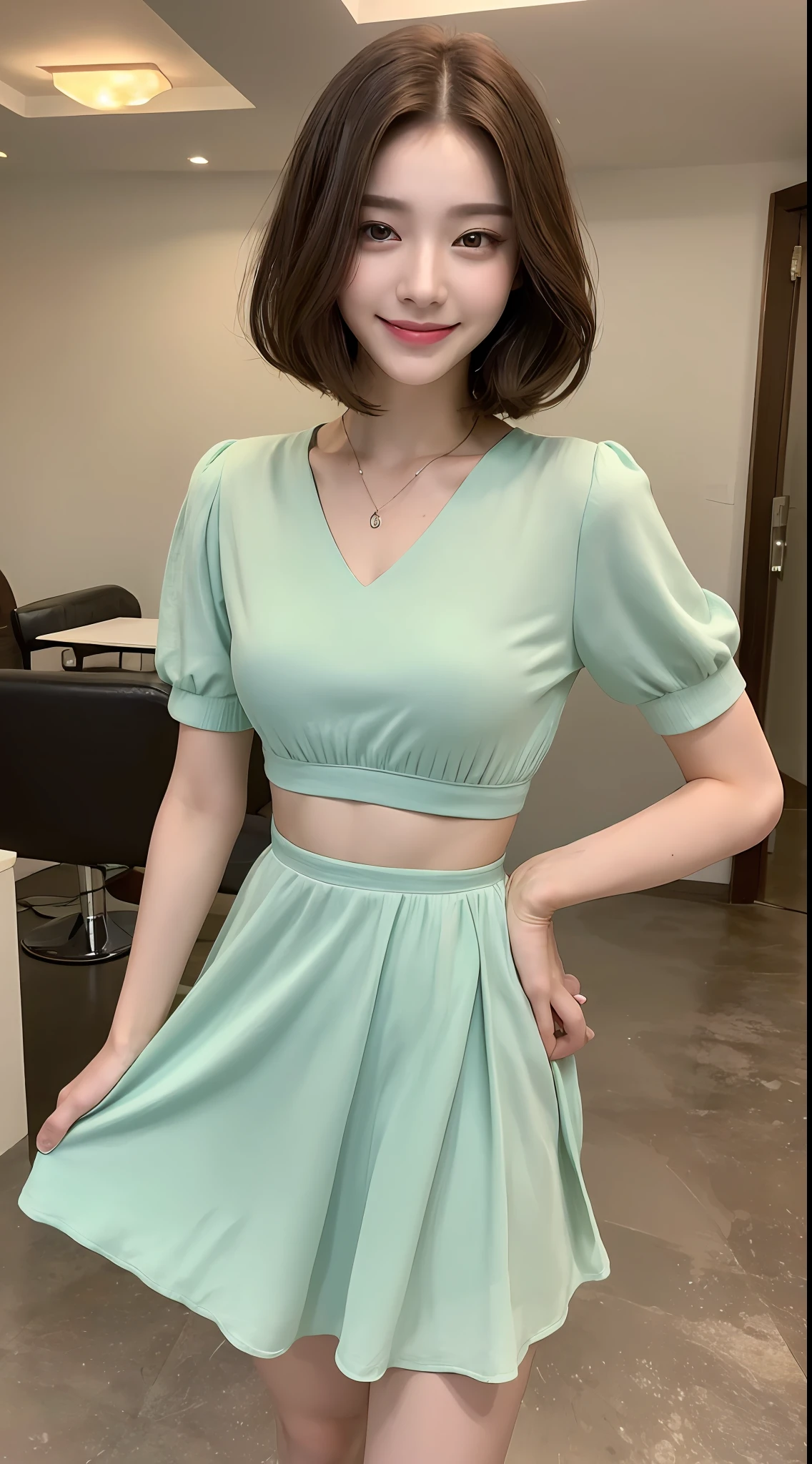 ((Best Quality, 8K, Masterpiece: 1.3)), 1girl, Slim Abs Beauty: 1.3, (Hairstyle Casual, ), Dress: 1.1, Super Fine Face, Fine Eyes, Double Eyelids, Smile, Home, Full Body Shot