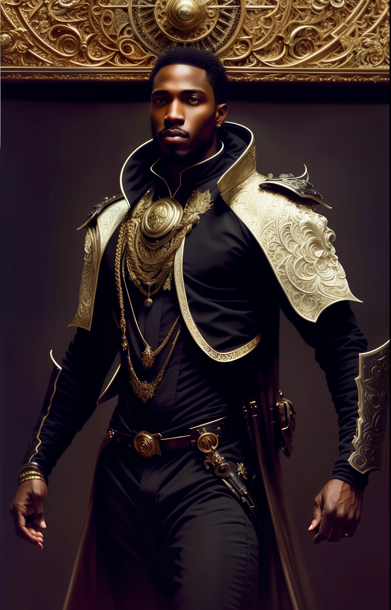 (BLACK MALE by Donato Giancola, Bloodbourne style): extremely highly detailed gorgeous face, glowing, ultra high definition, 8k, unreal engine 5, unity, ultra sharp focus, DSLR, glamorous, glimmer, brush strokes, smooth, intricate artwork masterpiece, golden ratio, epic, trending on cgsociety, cinematic character render, ultra high quality model photorealistic, intricate insany details, oil on canvas.