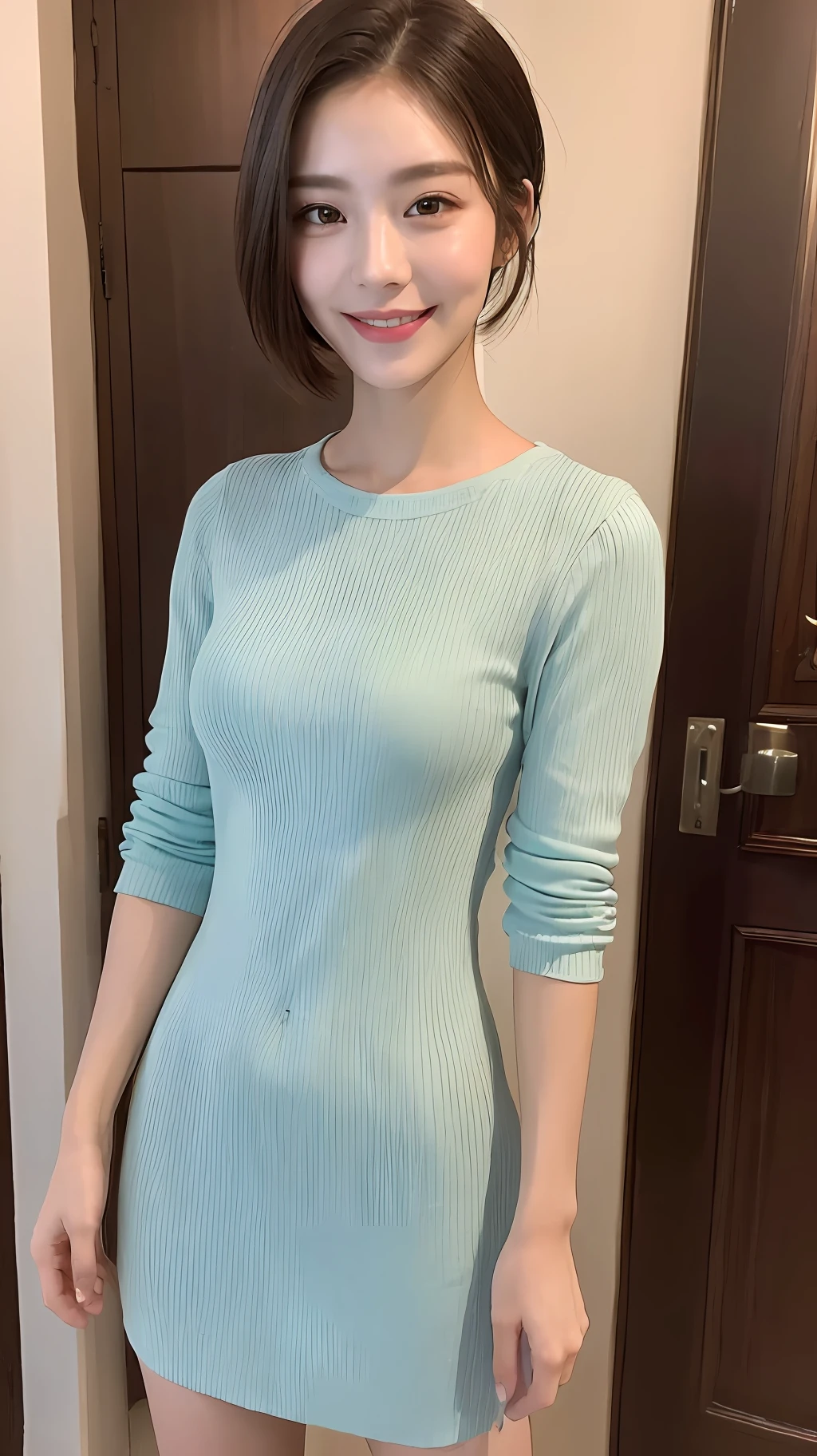 ((Best Quality, 8K, Masterpiece: 1.3)), 1girl, Slim Abs Beauty: 1.3, (Hairstyle Casual, ), Dress: 1.1, Super Fine Face, Fine Eyes, Double Eyelids, Smile, Home, Full Body Shot