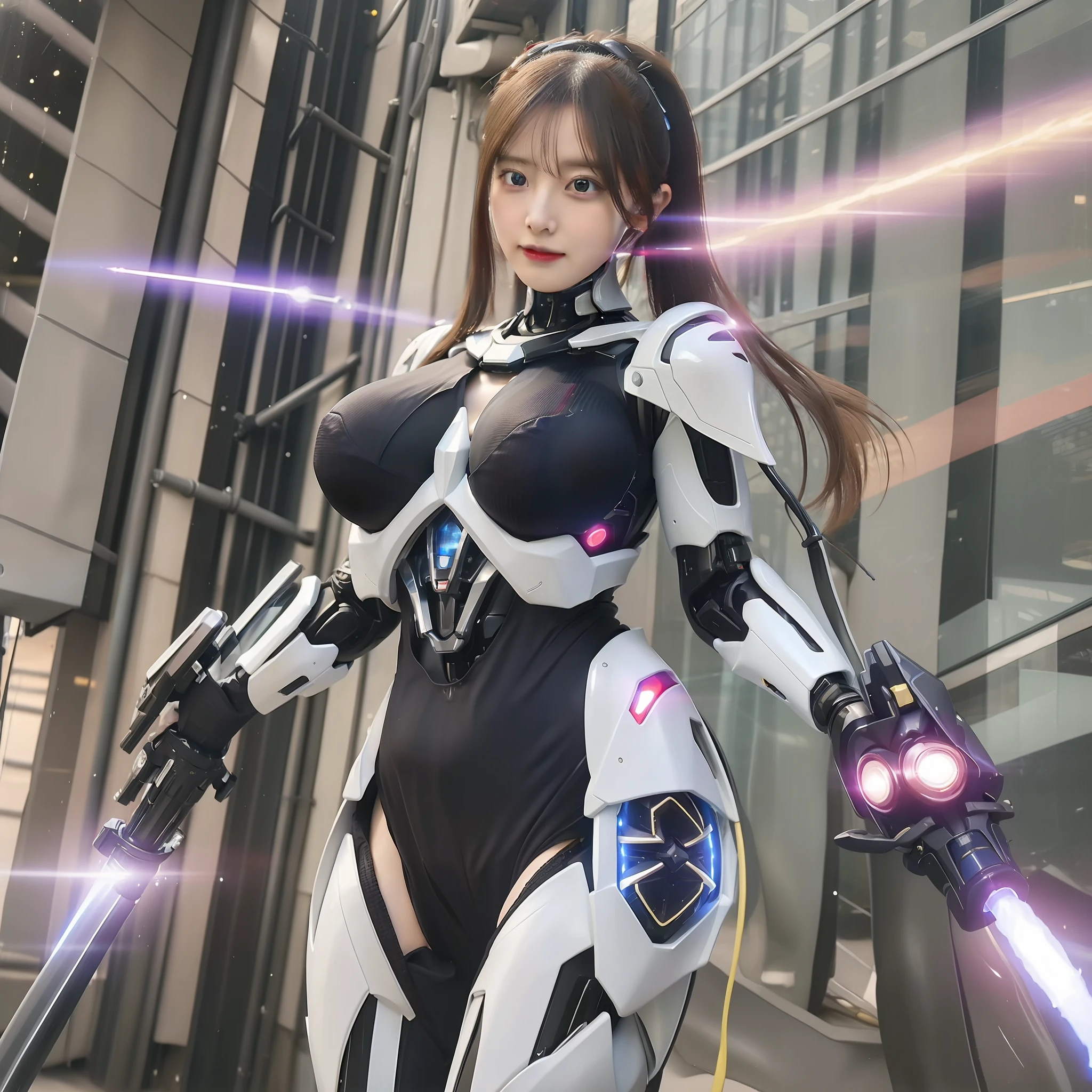 (girl),((huge breasts:1.2)),shiny cybernetic suit,science fiction,light beam mark,mecha musume,Multiple Armaments,(cybernetic weapon:1.4,energy wings:1.4,energy cannon:1.4),sky,twin tail,long hair,((slender)),cute face,(look at viewer),cameltoe,(soft focus),(extremely detailed CG unity 8k wallpaper, masterpiece, best quality, ultra-detailed),hires,