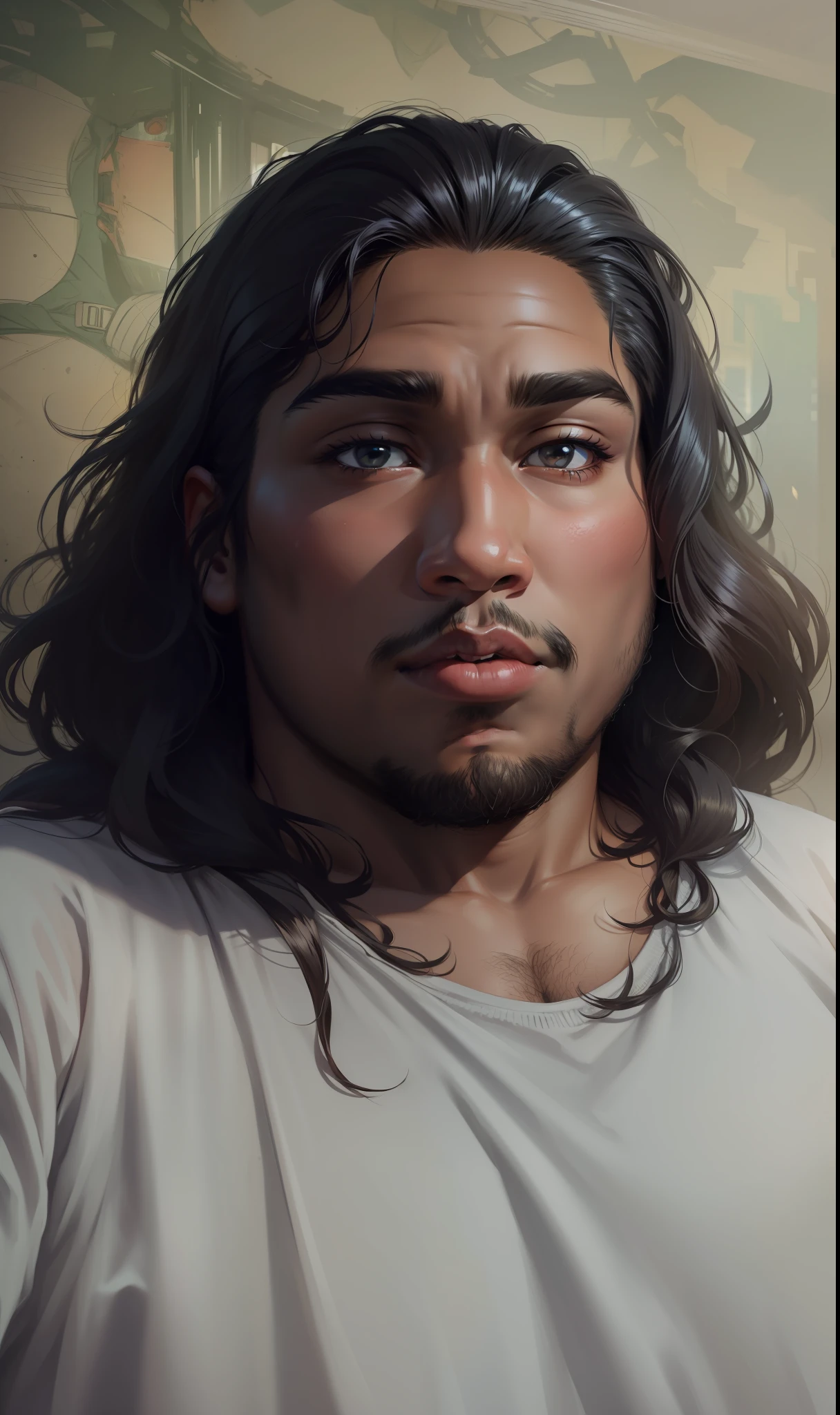 (8k, best quality, illustration, portrait, 19 year old fat man, black skin, long hair) anime art style