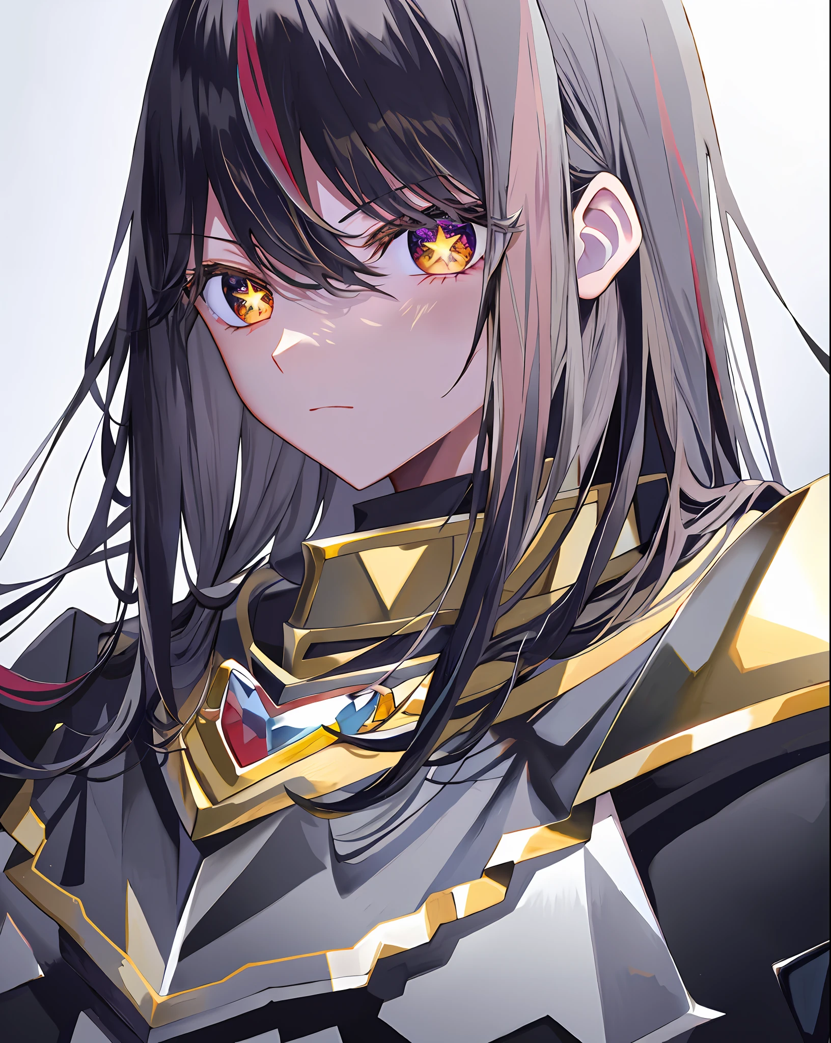 Gold Eyes, Star Pupil, Black Hair, Silver Armor, Emotionless, Evil