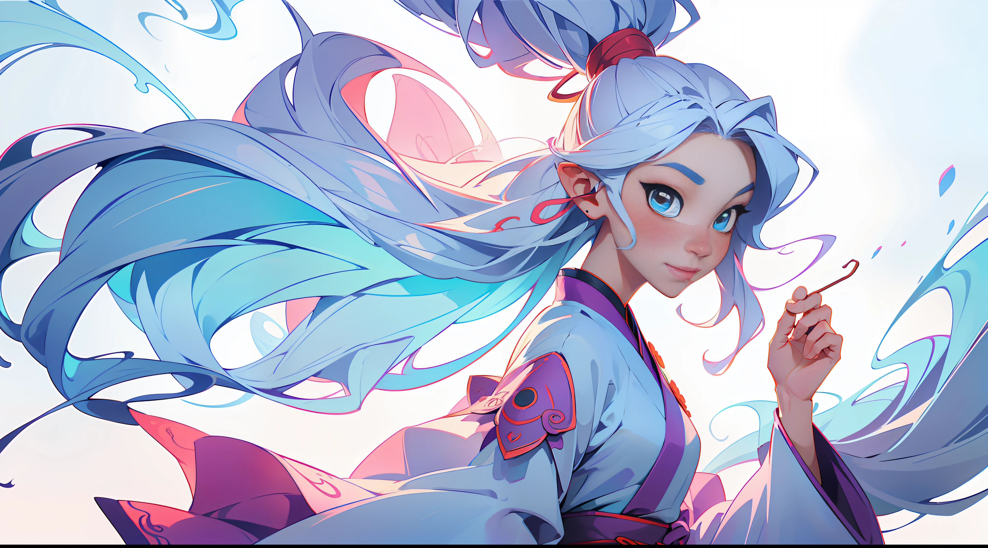 Official Art, Unified 8K Wallpapers, Ultra Detailed, Beautiful and Aesthetic, Masterpiece, Best Quality, (Zentangle, Tangle, Entangle), (fractal art: 1.4), 1girl, very detailed, dynamic angle, cowboyshot, (most beautiful form chaos), ethereal, (bright colors), oc, (full body: 0.8), china, (thangka flying sky: 1.5), (ribbon: 1.3), (dream: 1.5), (hanfu: 0.7), (smile: 0.5), (Chinese deity), upper body close-up