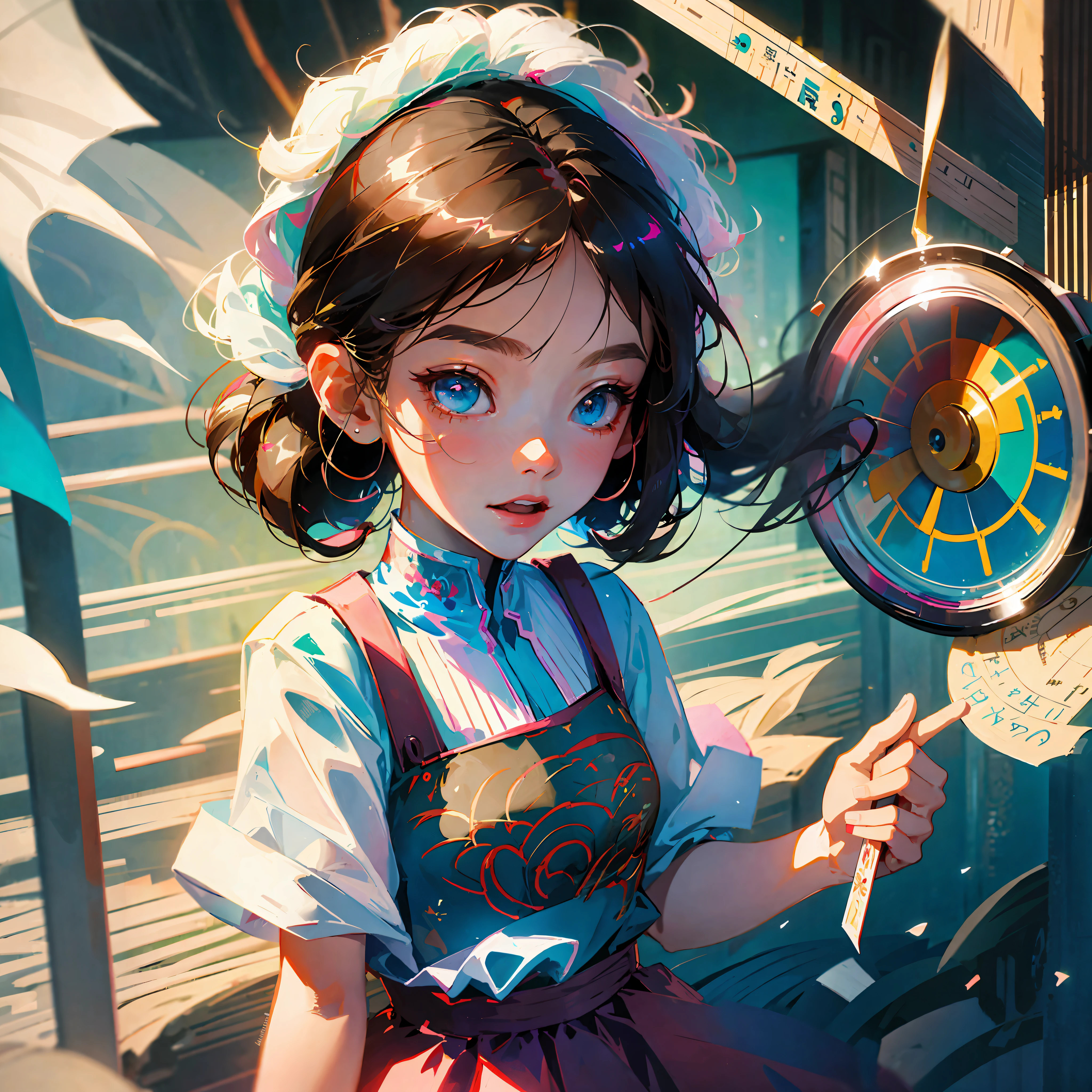 anime girl with a clock in her hand and a clock in her hand, artwork in the style of guweiz, digital anime illustration, anime styled digital art, stunning digital illustration, beautiful digital artwork, cute detailed digital art, artgerm and atey ghailan, beautiful digital illustration, anime style illustration, adorable digital painting, alice x. zhang