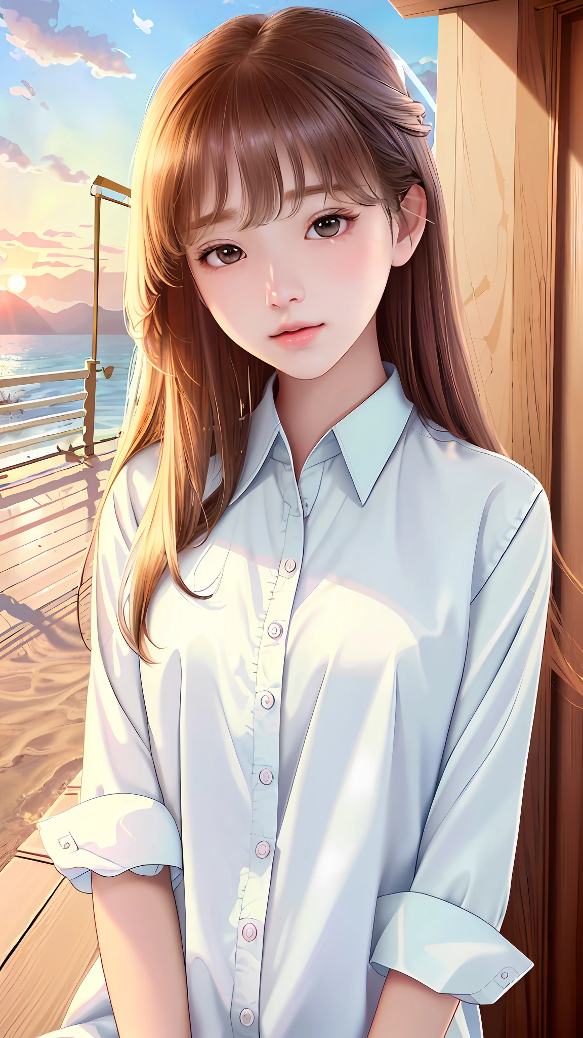 original,(illustration:1.1),(best quality),(masterpiece:1.1),(beautiful and clear background:1.25),(extremely detailed CG unity 8k wallpaper:1.1), 
1girl, flat bangs, stunning innocent symmetry face, shirt, emotional, ulzzang, (PureErosFace_V1:0.7)