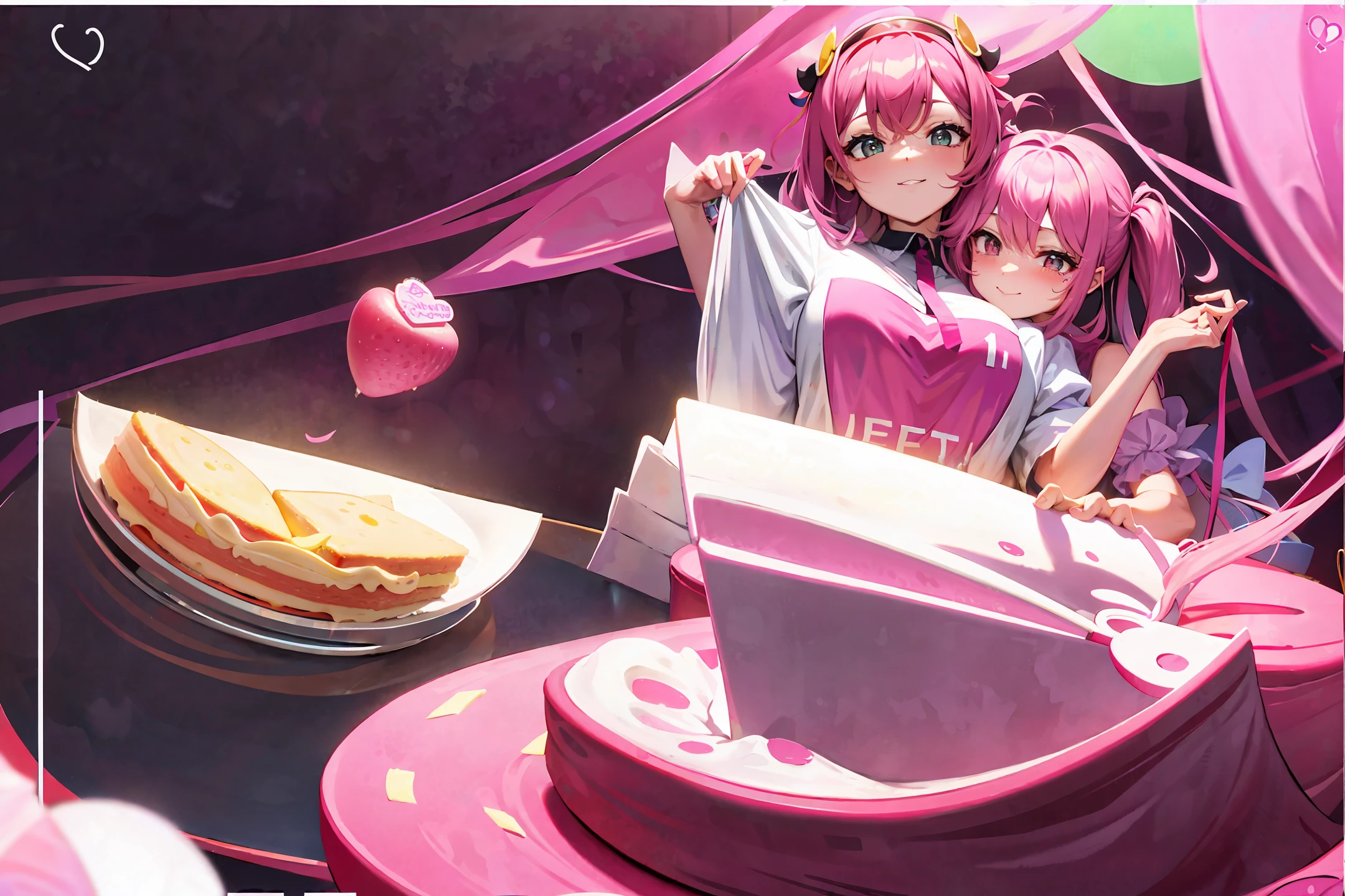 Create a banner with a pink background, with a slice of cake in the center, at the top put the company name "Lu Sweets" and at the bottom the phone number (11)91111-1111