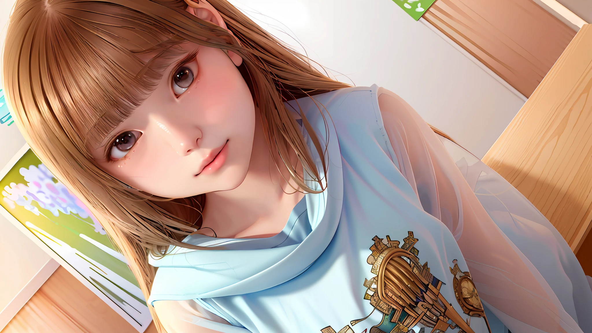 original,(illustration:1.1),(best quality),(masterpiece:1.1),(beautiful and clear background:1.25),(extremely detailed CG unity 8k wallpaper:1.1), 
1girl, flat bangs, stunning innocent symmetry face, shirt, emotional, ulzzang, (PureErosFace_V1:0.7)