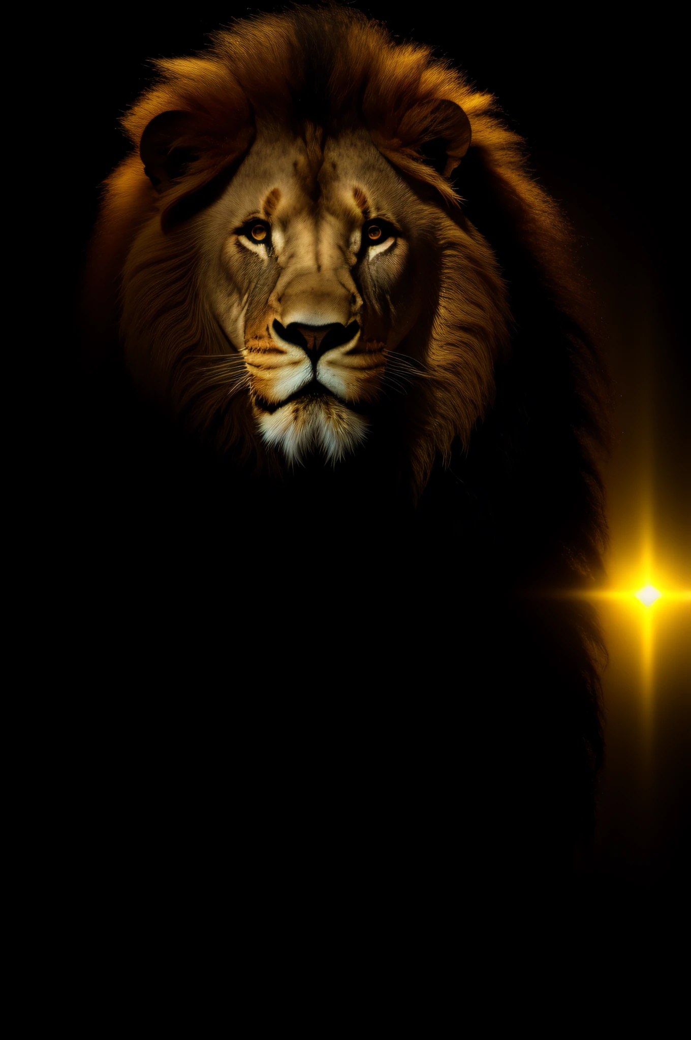 lion, backlit, dark background, dark theme, with a beautiful golden gold flower