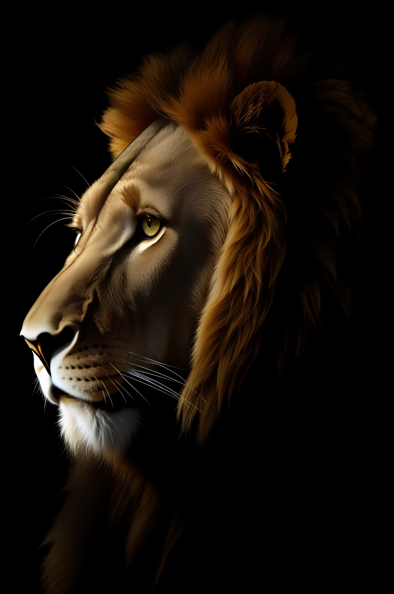 lion, backlit, dark background, dark theme, with a beautiful golden gold flower