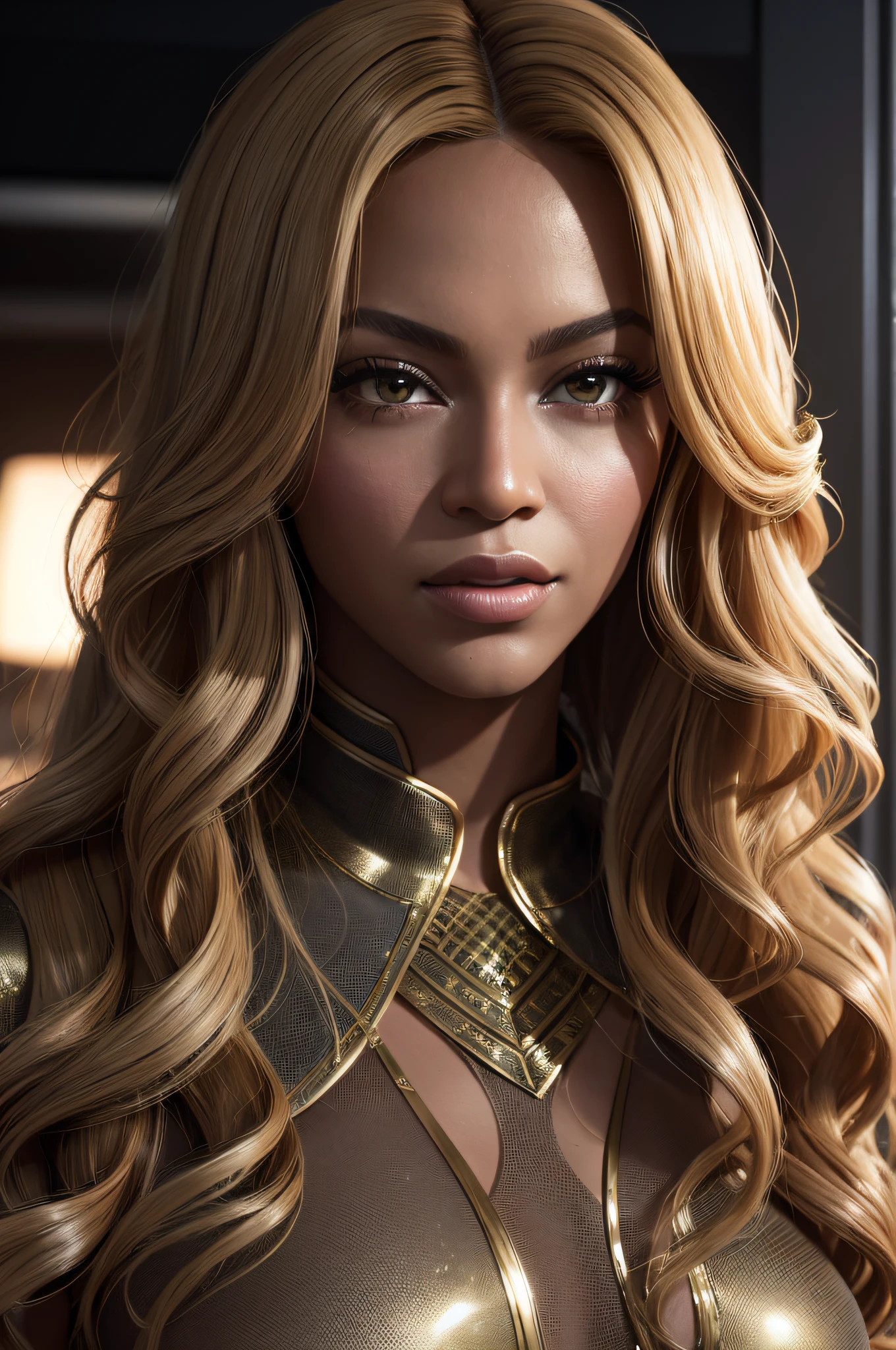 A beautiful pic of  Beyoncé, long curled blonde/brown hair style, realistically, dynamic lights, old, gray stubble, full shoot, (extremely detailed CG unity 8k wallpaper), trending on ArtStation, trending on CGSociety, High Detail, Sharp focus, dramatic, photorealistic