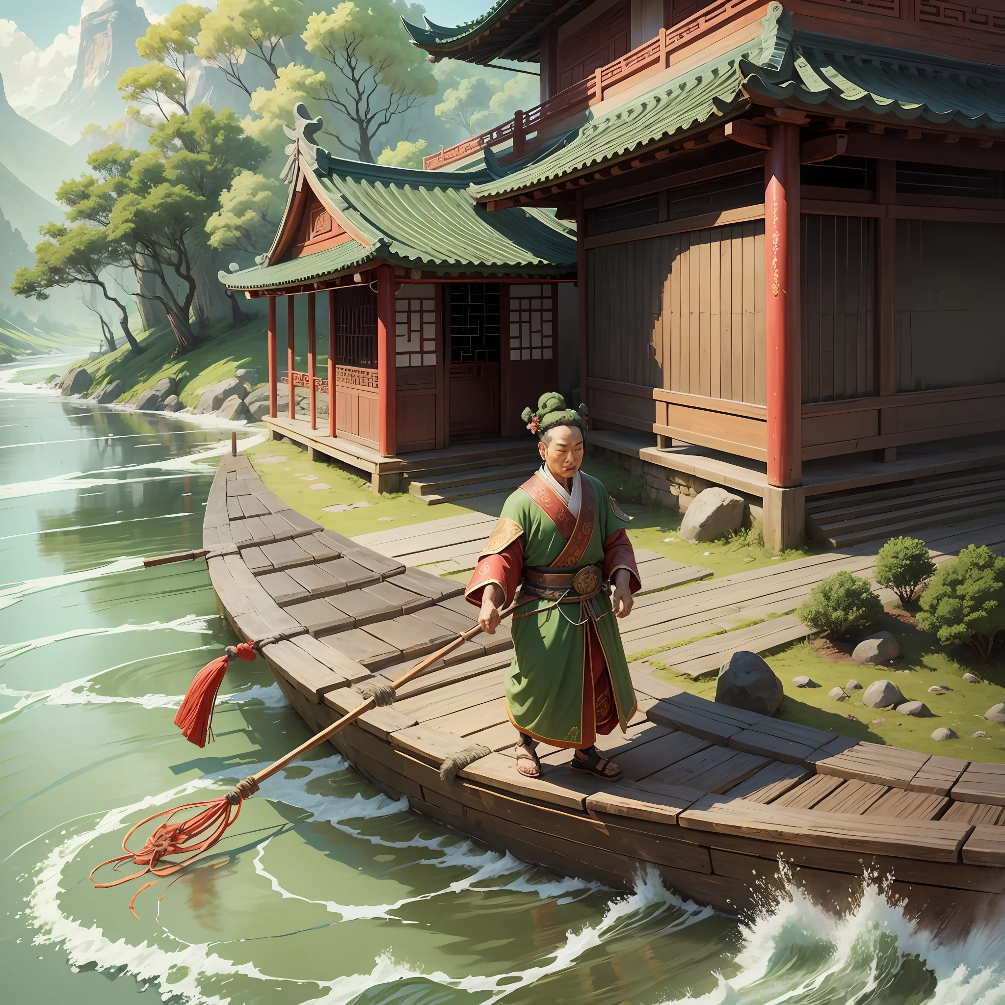 Image: The Chinese sage approaching the river and stopping to observe it. --auto --s2