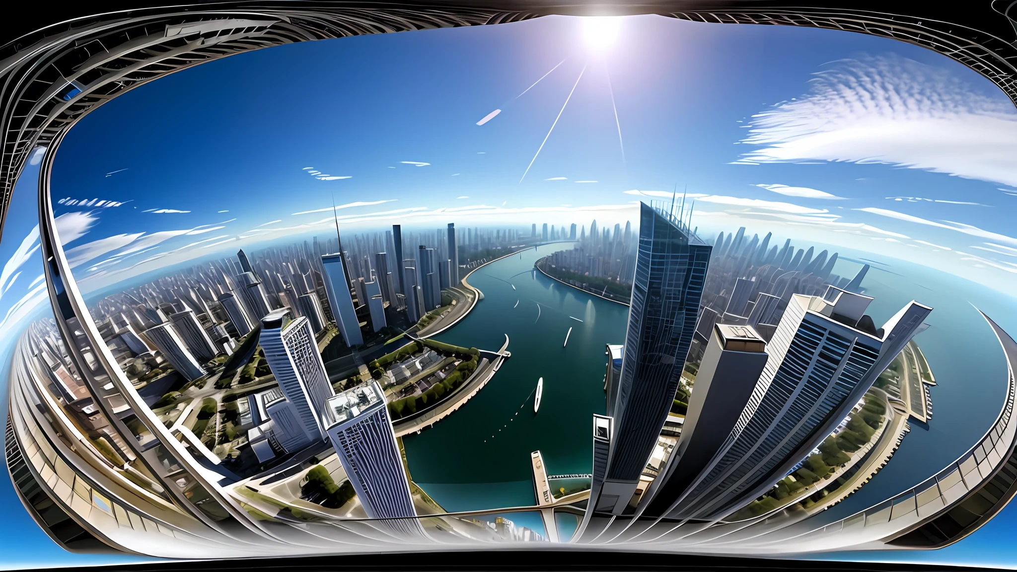 360 degree image in high definition of a city with tall buildings
