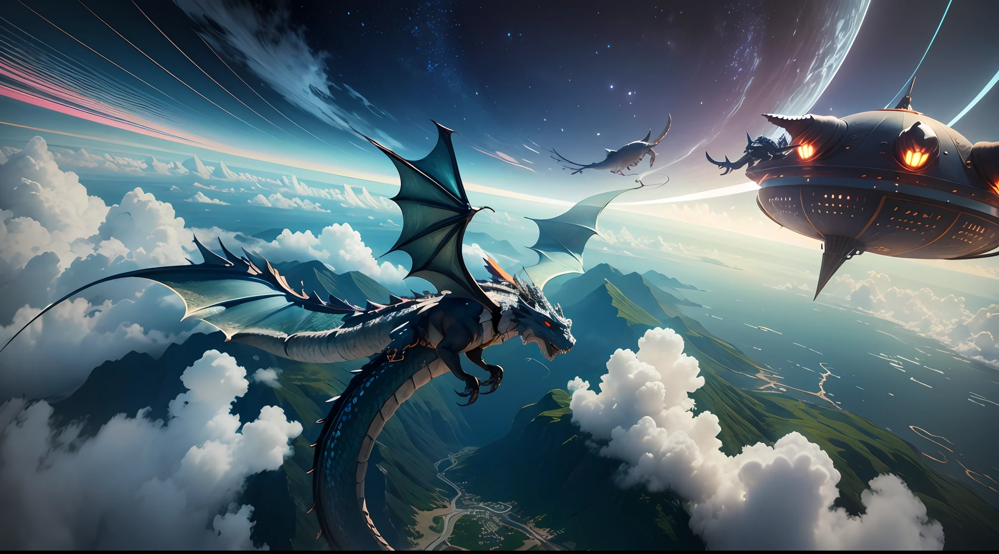 dragon::1, fly, UFO, 3D, Ultra HD, (realism: 1.4), shadows, texture --auto --s2