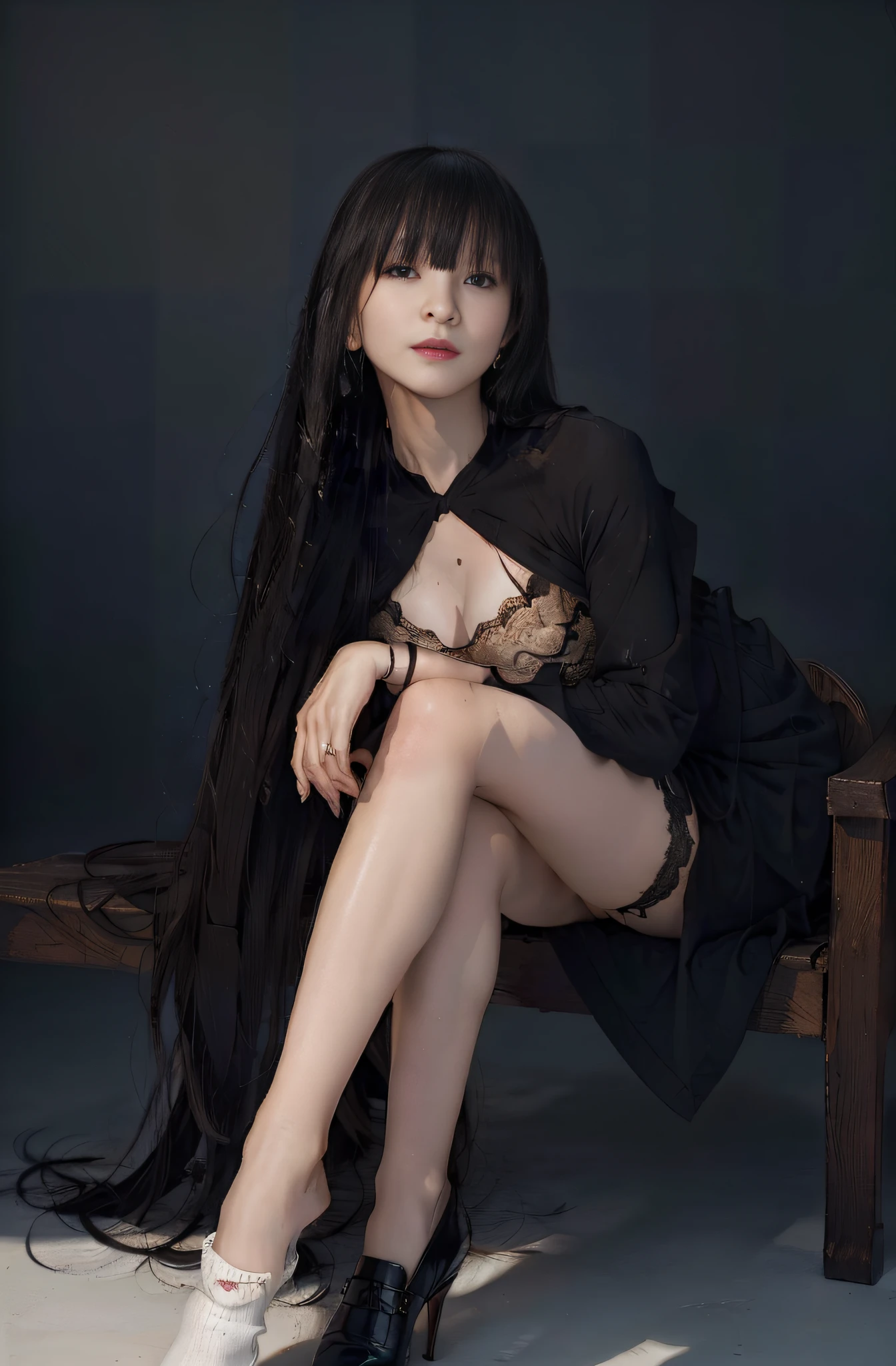 (Side Light, Photorealistic, Beautiful Eye of Detail: 1.2), Portrait, Realistic, 3D Face, Glossy Skin, (Masterpiece, Best Quality, Beautiful Quality, Viewers Show, Detailed Lighting, Shadows, 8k: 1.4), (Female Photos, Solo, Detailed Backgrounds, Outdoor, Park, Sitting, Bench, 1 Girl, High Heels, Hot Pants: 1.4), Underwear, Photos of 20 year old women, cute, Panties, (((KPOP Idol)), lace panties, sitting, panty shot, legs spread, skirt, uniform, white panties, socks, black hair, shirt, blurred, blurred background, knee level, white shirt, loafers, realistic long hair, lips, black eyes, black socks, pleated skirt, sideways, sunny sky, bright sunlight, outdoors, brown footwear, masterpiece, top quality, Ultra detailed, ((top quality, 8k, masterpiece: 1.3)), sharp focus: 1.2, beautiful woman with perfect figure: 1.4, slender abs: 1.2, ((layer cut, large: 1.2)), wet body: 1.5, highly detailed face and skin texture, detailed eyes, double eyelids, BDSM, slave, black corset, bondage, collar, restraint, from below, contempt, panties, Bind your arms with hemp rope, NSFW, long hair, bangs, Japan, Japan girls, Japan idol girls, girls, women, idols, top idols, small head, stylish head shapes, delicate body, slender body, toned waist, best style, very revealing skin, slim abs, small, young breasts, bust like a child, a cup, Perfect Body Beauty: 1.4, Ass: 1.2, Slender, Petite, Small breasts, Flat breasts, Shiny, wet skin, Shiny skin, Natural skin texture, Realistic eye and face details, Full lips, Ultra detailed face, Detailed lips, Detailed eyes, Very detailed eyes and face, Beautiful detailed eyes, (grin: 0.4), smile, Black hair, Clear panties, Translucent panties, Vinyl panties, Small panties, minuscule panties, lace panties, see-through, sheer breasts, thin thighs, almost naked, naked, sheer abdomen, very detailed, ultra detailed, ultra high resolution, (photorealistic: 1.4), (highest quality), (best shadow), detail, perfect lighting, physically based rendering, cinematic lighting), dramatic lighting, 8K raw photography, highest quality, masterpiece, (highest quality, 8K, Masterpiece: 1.3)), Clear Focus: 1.2, (Real, Photoreal)