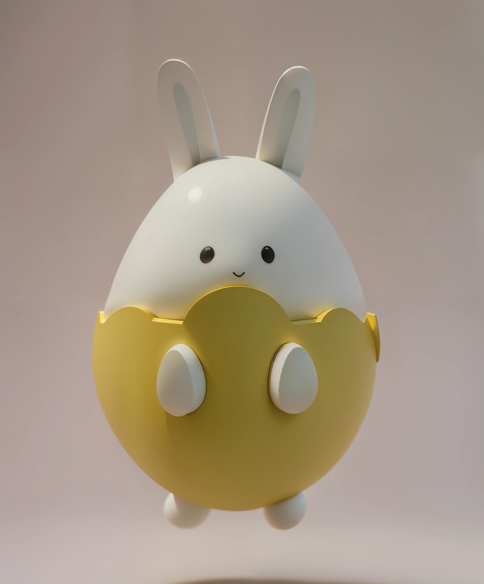 Blind box figure style, Q version white rabbit, wearing a yellow eggshell, facing forward, hands through the eggshell placed on the chest, ears with a little pink --auto --s2