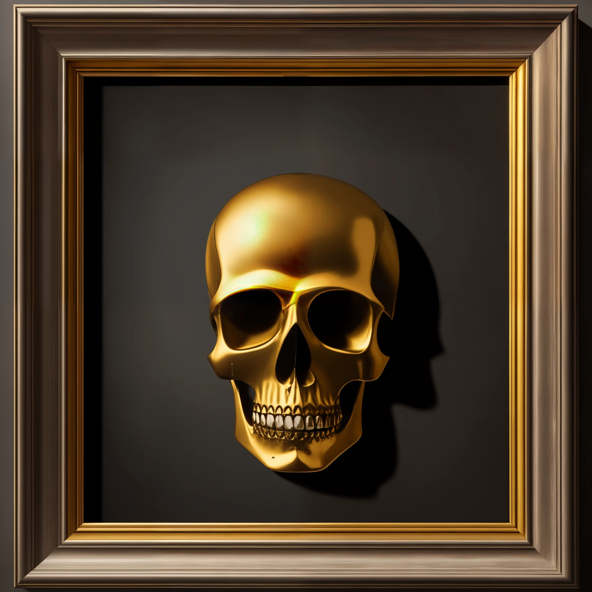 a 1800 style painting scalegray of Skull inside a golden gothic frame
