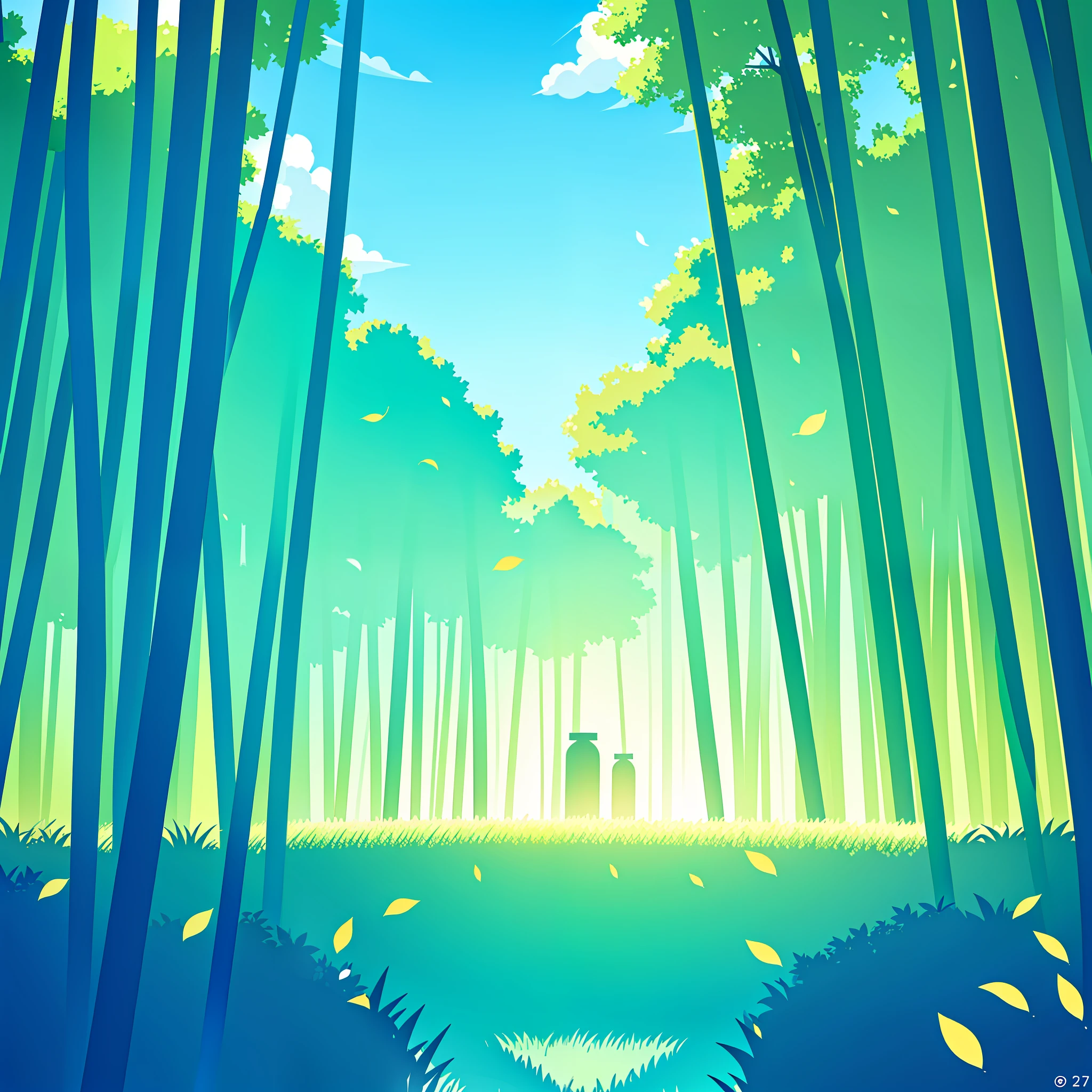 (masterpiece, best quality), bamboo forest, sunlight through the leaves, birds flying, grass, delicate plant carvings, clouds, sun clean blue sky
