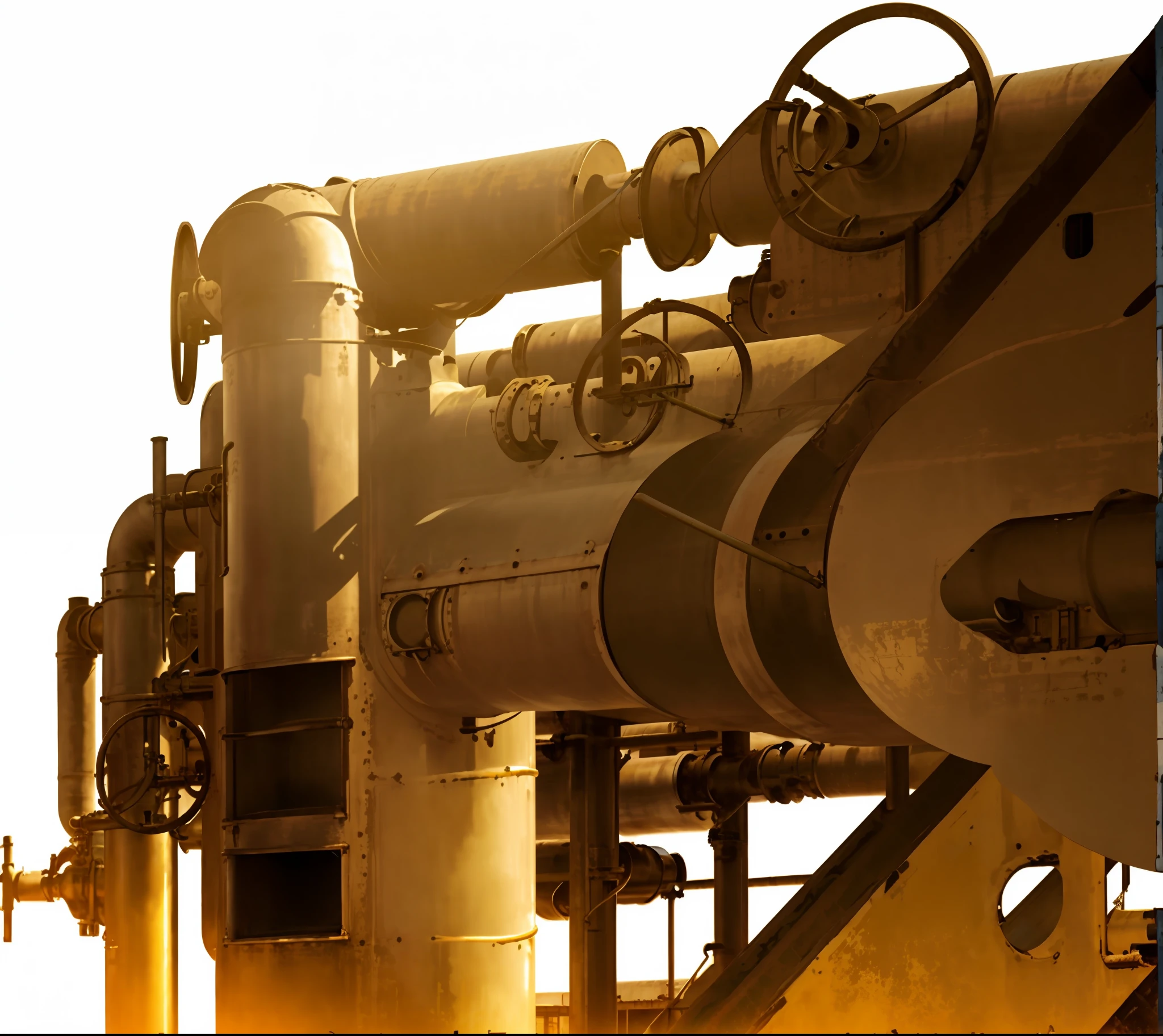 there is a picture of a large pipe on a building, pipelines, large pipes, steam pipes, industrial pipes, gold pipelines, pipes, pipes and valves, tubes, piping, many pipes, brass and steam technology, oil lines, industrial machinery, industries, pipe, valves, heavy detail, industrial rusty pipes, odd pipes, with large golden pipes, high quality details