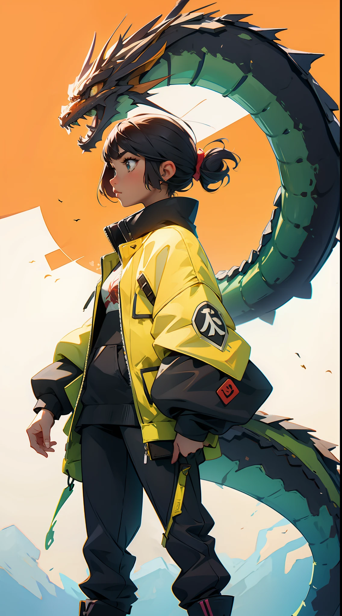 girl stands in front of a Dragon