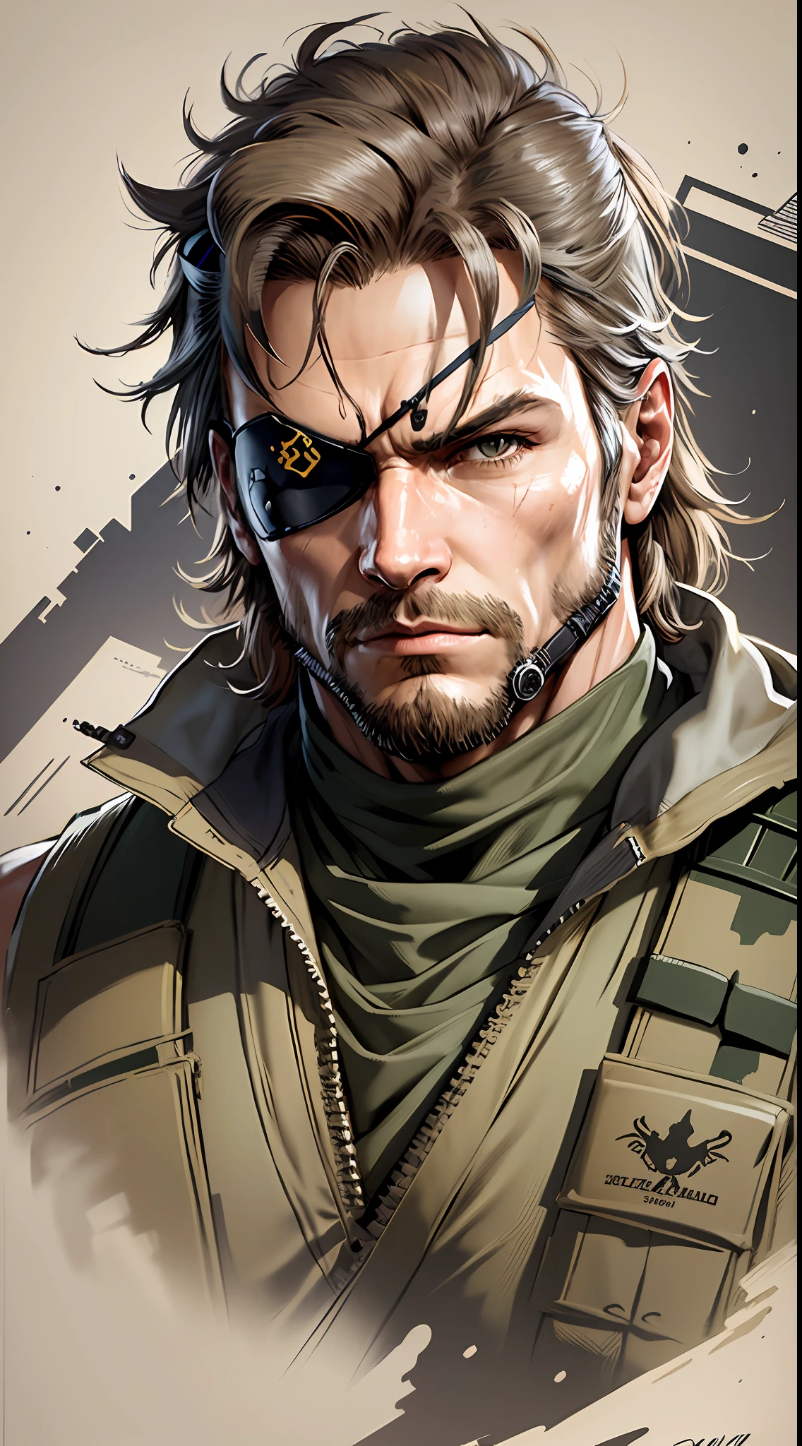 metal gear, solid metal gear, solid snake, solid solid snake metal gear, hyperrealism art,headband,eye patch --auto --s2