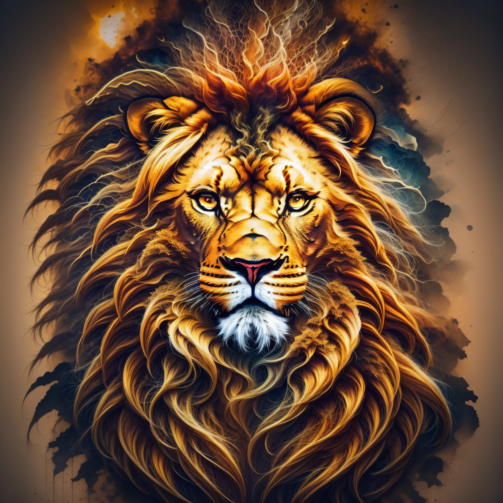 lion with orange mane and black eyes in dark room with light, lion, half lion, with the mane of a lion, portrait of a lion, lion head, the mane of a lion, king of the jungle, lion's mane, aslan the lion, face of an lion, digital art animal photo, lion mane, lion body, wallpaper 4 k