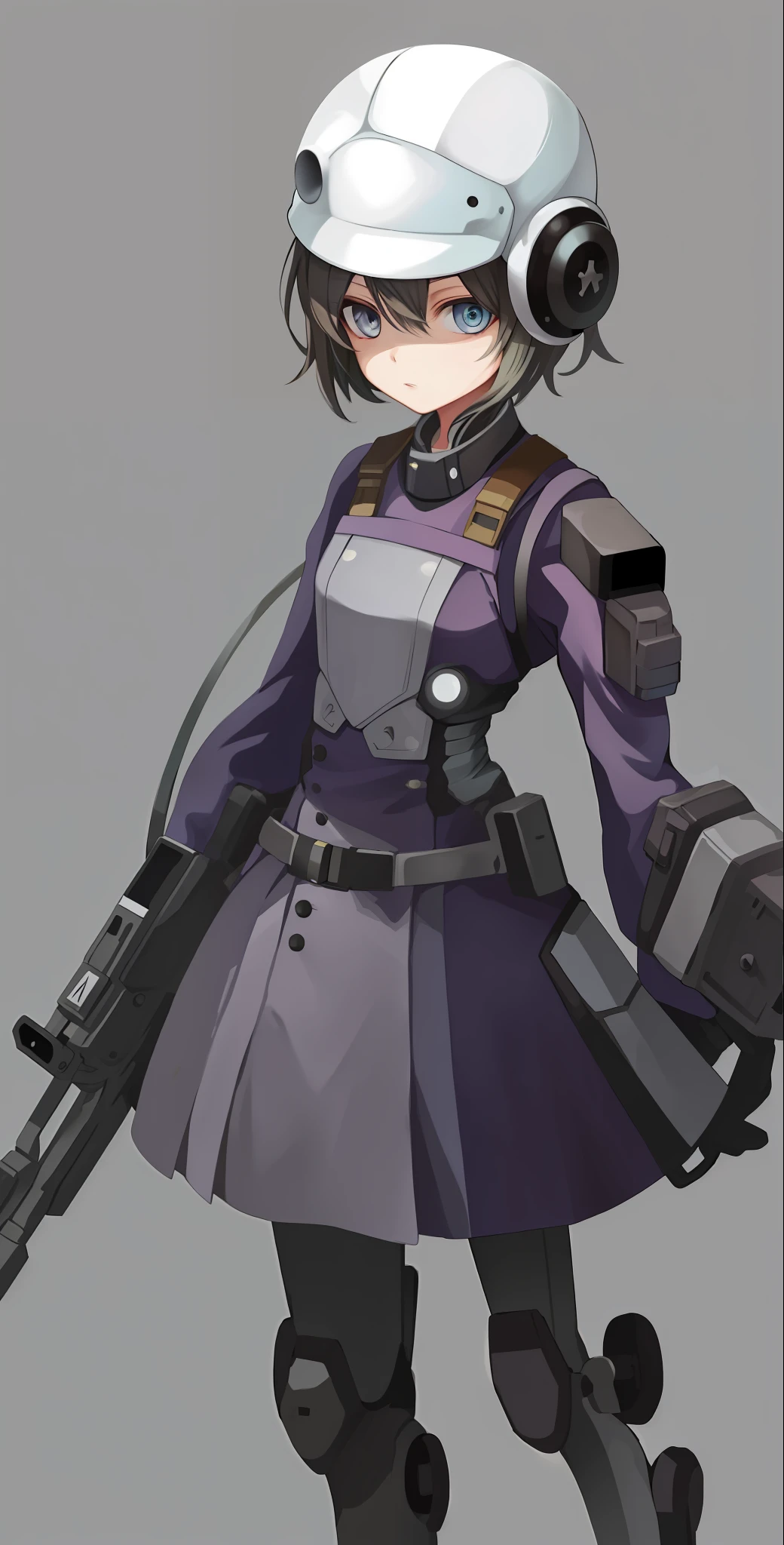 1girl. Cremator, Anime Gijinka, (Aesthetic Face), (Moe Girl), Combine, White Helmet, Holding Cannon, (Character Design), (Solid Backgroud), (masterpiece:1.2), (best quality:1.3), Half-Life.