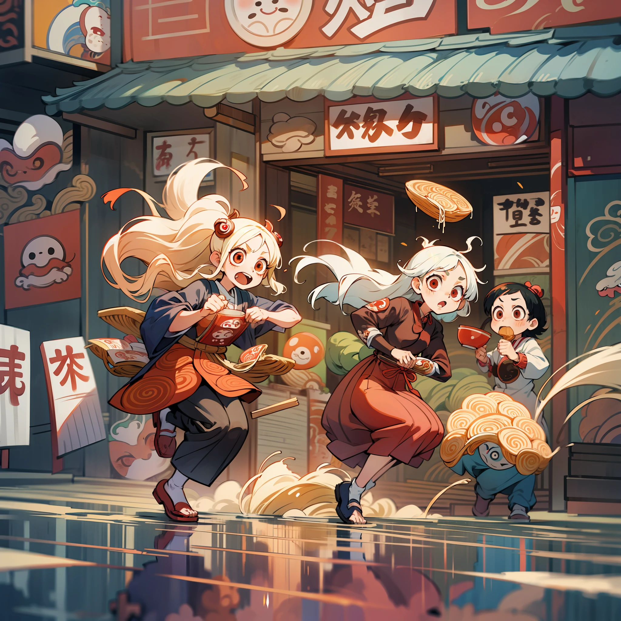 Girls, Falling, Complex Background, Ramen, Cute Yokai, Street, Motion Blur, Story Graphics