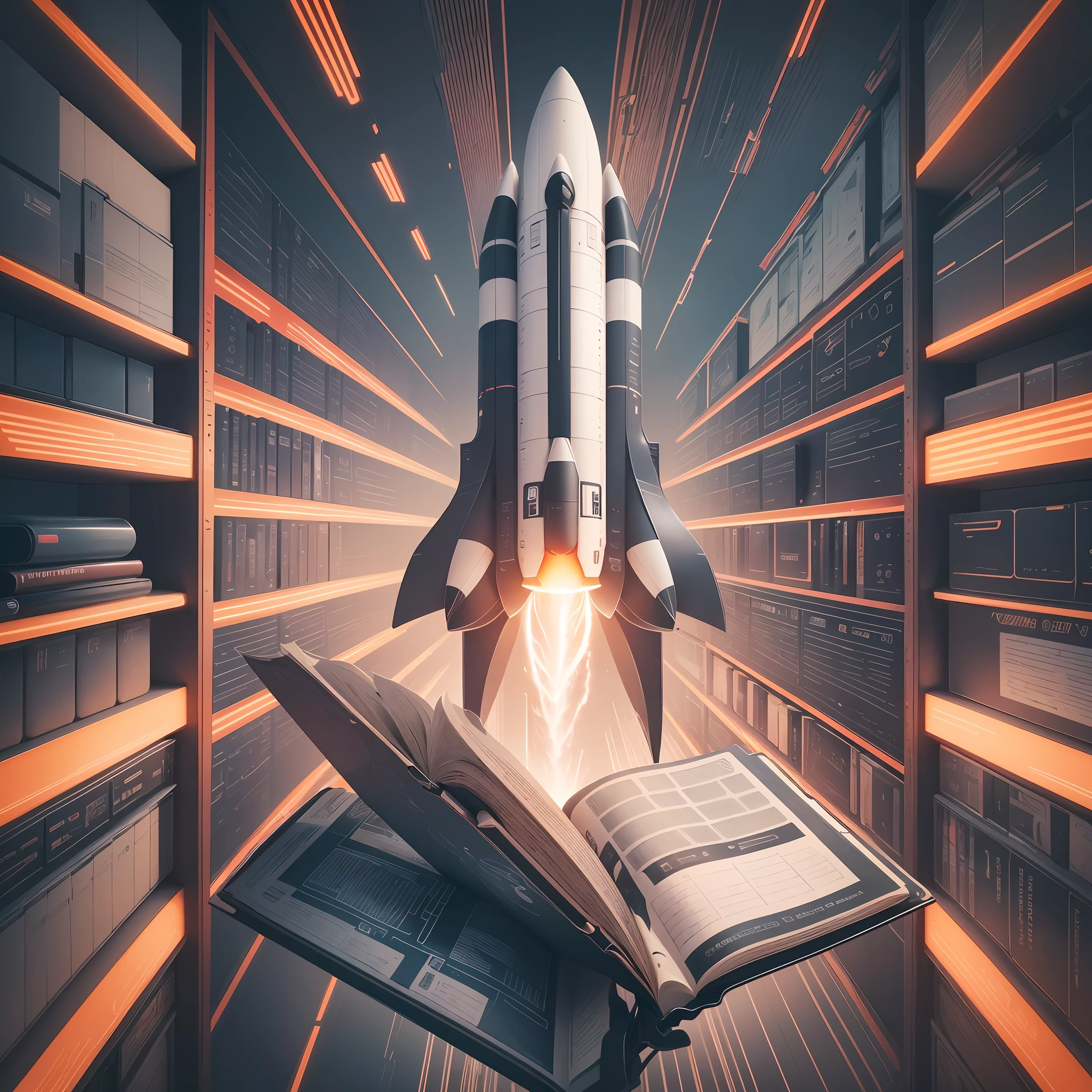 Imagine an icon of an open book that represents learning. You can give it a modern and stylized style.
Inside the open book, place a symbol of a rocket taking off. This represents entrepreneurship and drive to achieve goals.
Be sure to use vibrant, energetic colors to convey a sense of excitement and action. --auto --s2