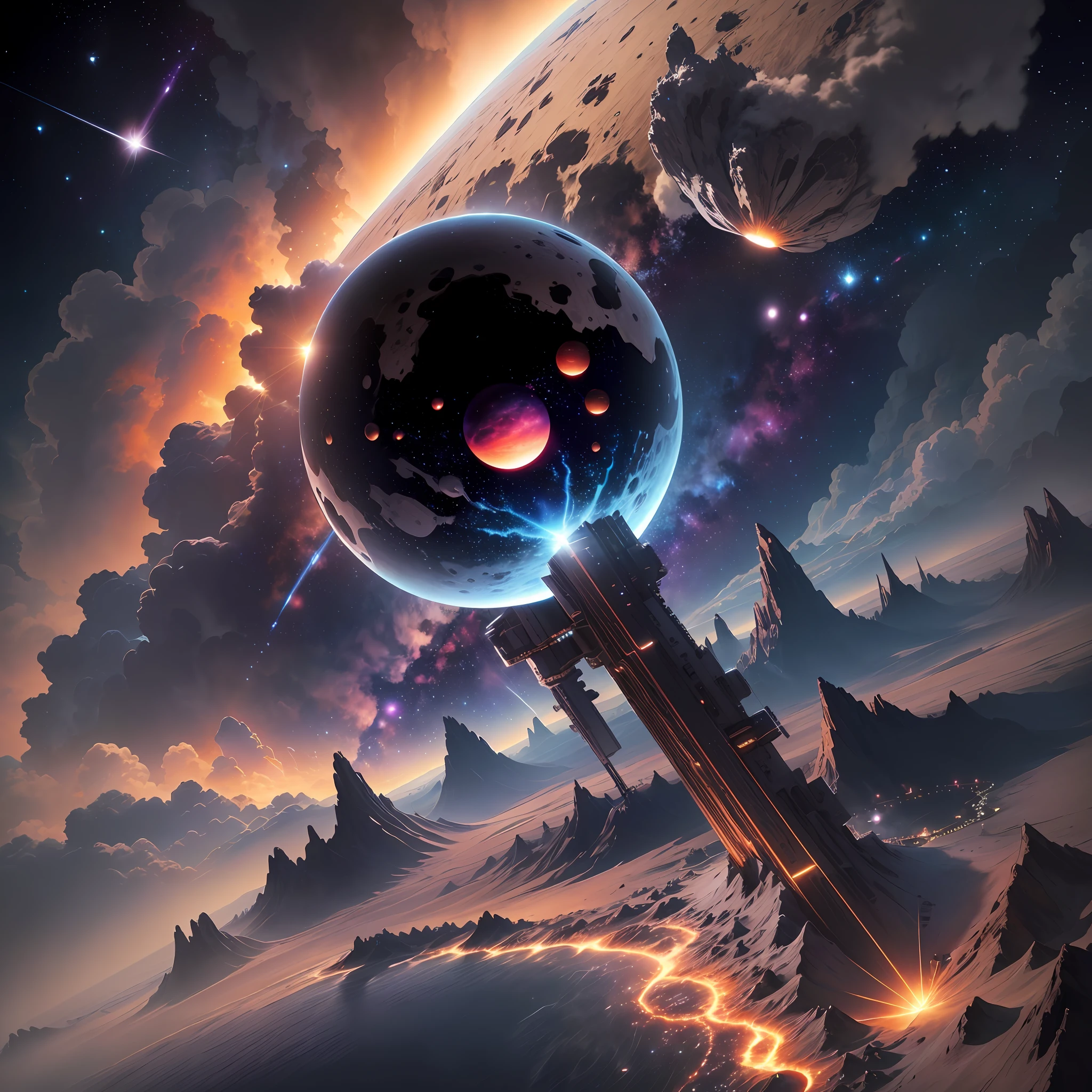 spaceship flying over a planet with a star in the sky, epic fantasy sci fi illustration, sci-fi digital art illustration, greg beeple, beeple masterpiece, 4k highly detailed digital art, arstation and beeple highly, sci fi artwork, sci-fi digital art, beeple artwork