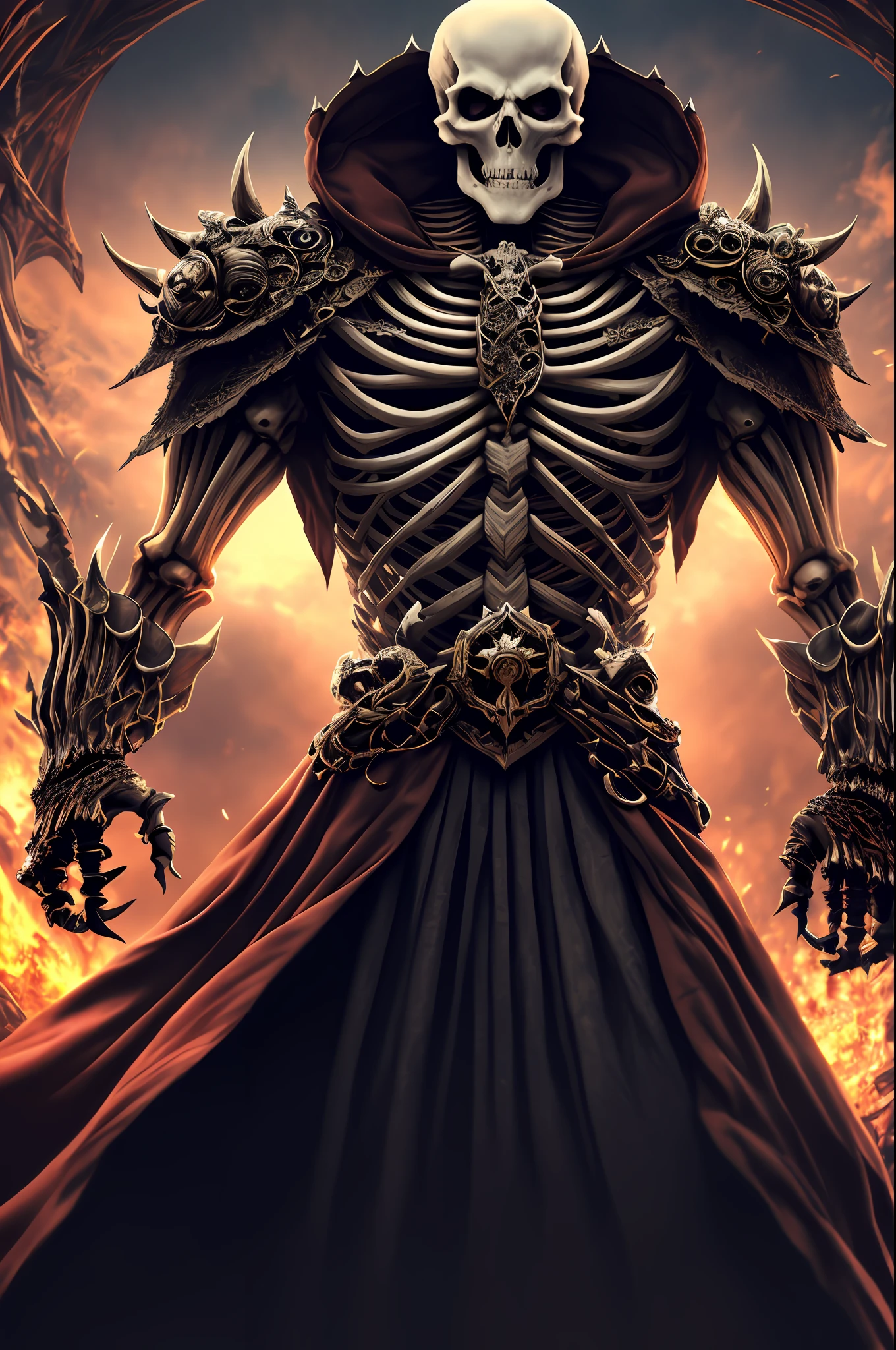 (very detailed 8k wallpaper), medium shot of a terrifying skeleton, overlord, intricate, high detail, dramatic