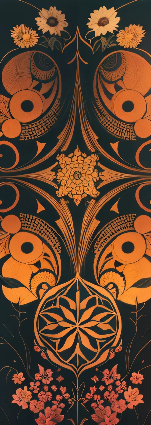 3D flower patterns, --ar 3:2, --tile , equirectangular 360, Highres, (art by Willi Baumeister: 1.1), (art by John T. Biggers: 1.2)::17 , official art, continuous paper 8k unit, ultra detailed, aesthetic, masterpiece, best quality, photorealistic, ((only front face)) Tiger in the Middle , Flowers Behind --auto --s2