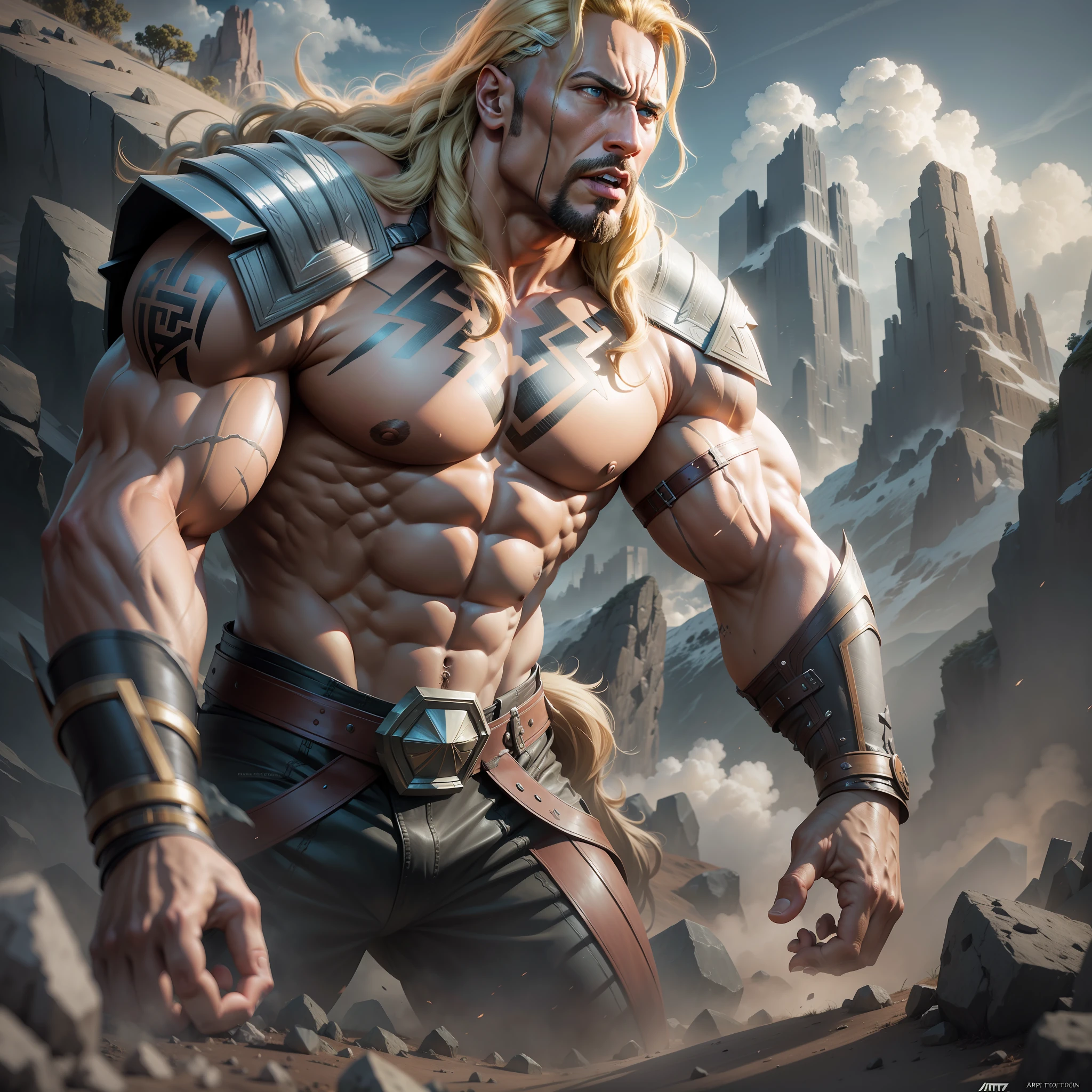 Dwayne Johnson como Thor, arte digital, hdr, 8k