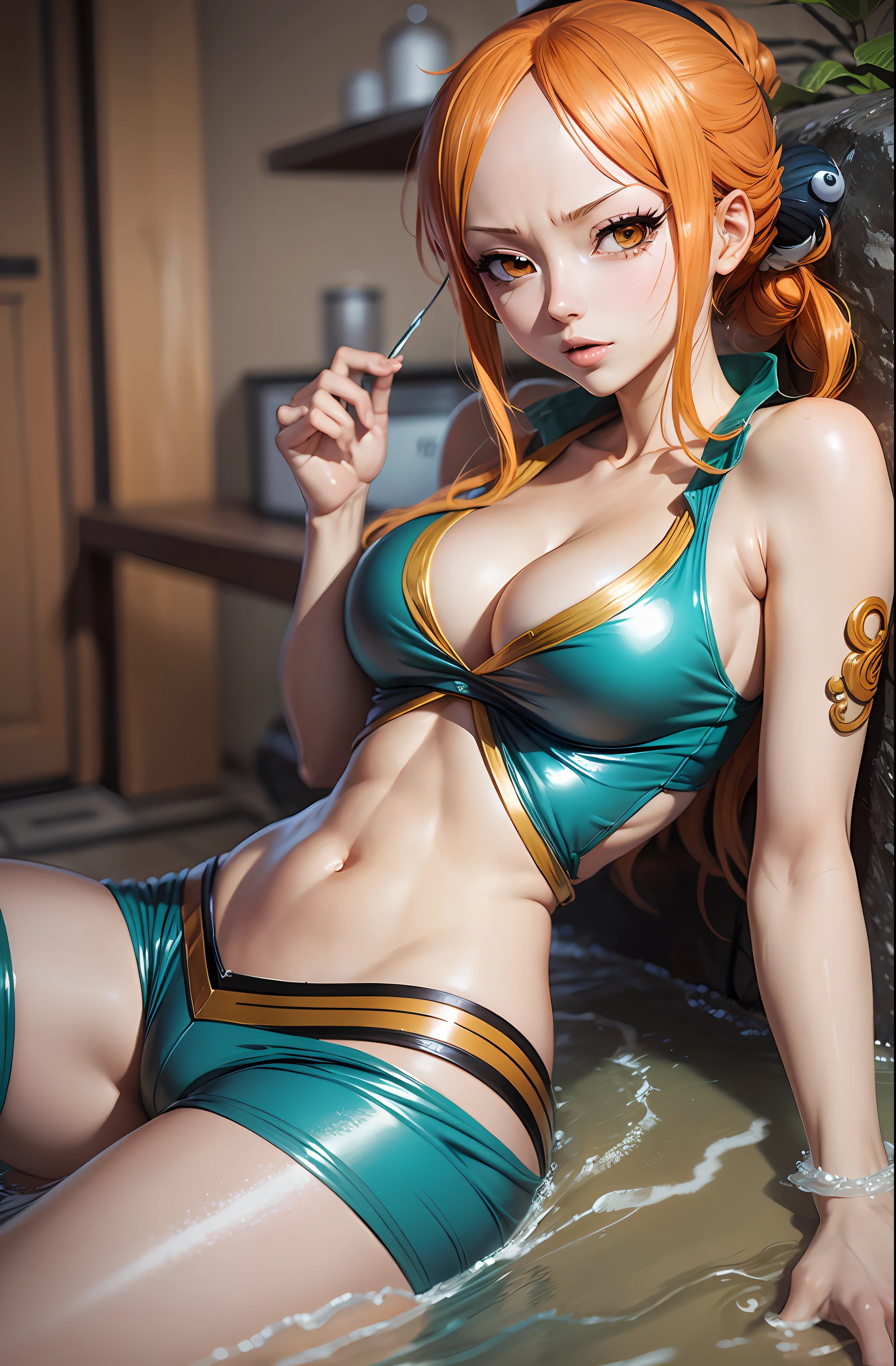 Ecchi anime style girl, ((Nami from one piece)).