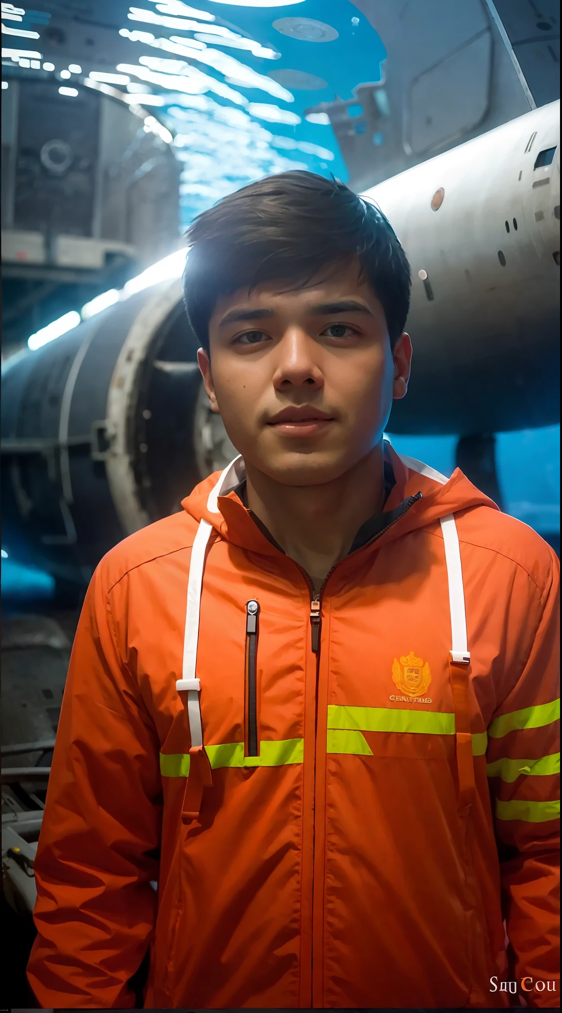 4 men of 50 years a young man of 19, next to the wreckage of a submarine; Crisp cinematic features, 35mm lens, f/1.8, accent lighting, global illumination –uplight –v 4 --auto --s2