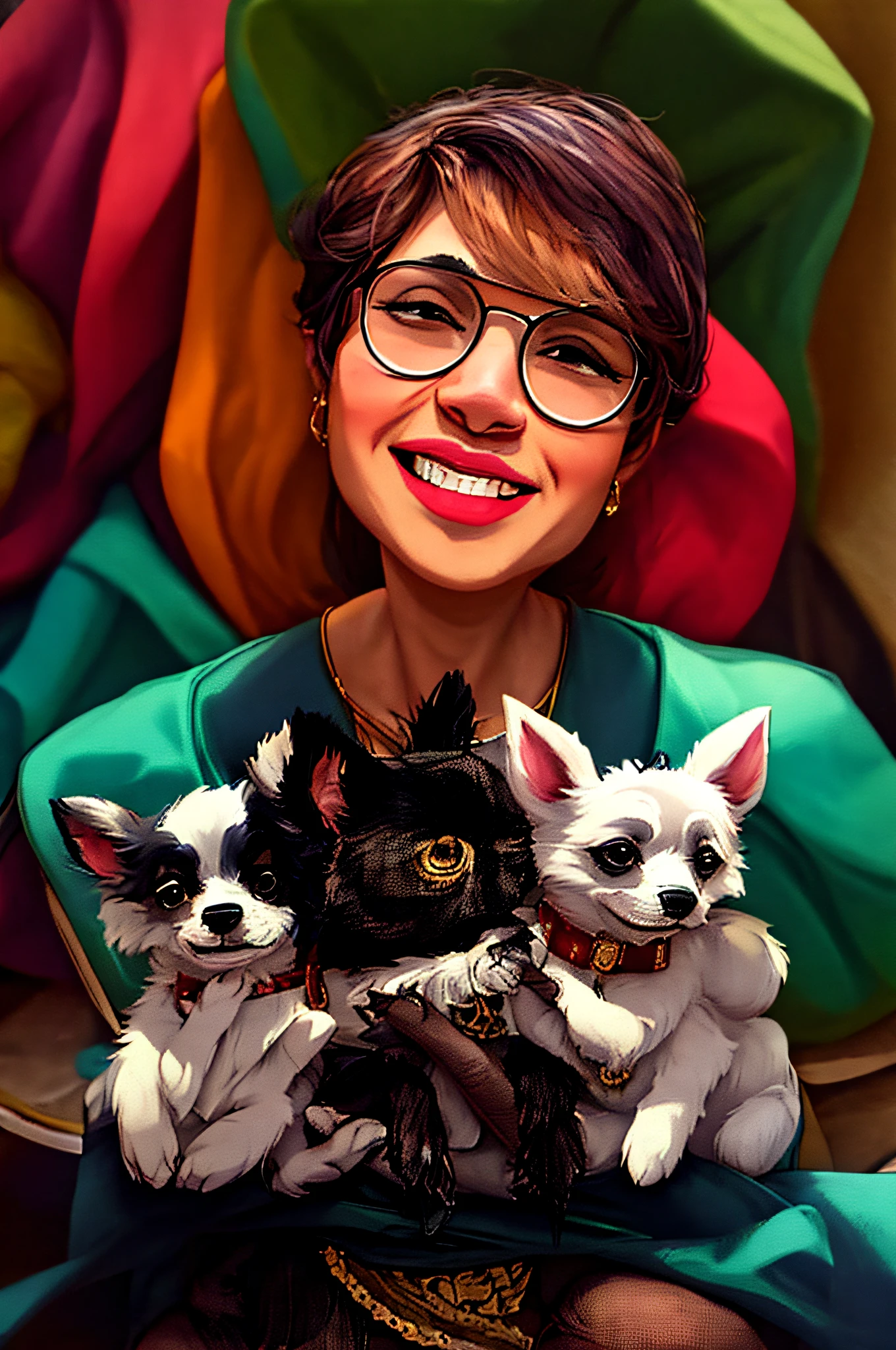 there is a woman holding three chihuhaua dogs in her arms, with dogs, with white background, of Nándor Katona, malika favre, of Miroslava Sviridova, of Judith Gutierrez, of Amelia Peláez, of Nishida Shun'ei, of Verónica Ruiz de Velasco, Nancy Grossman, Fernanda Suarez, high quality portrait