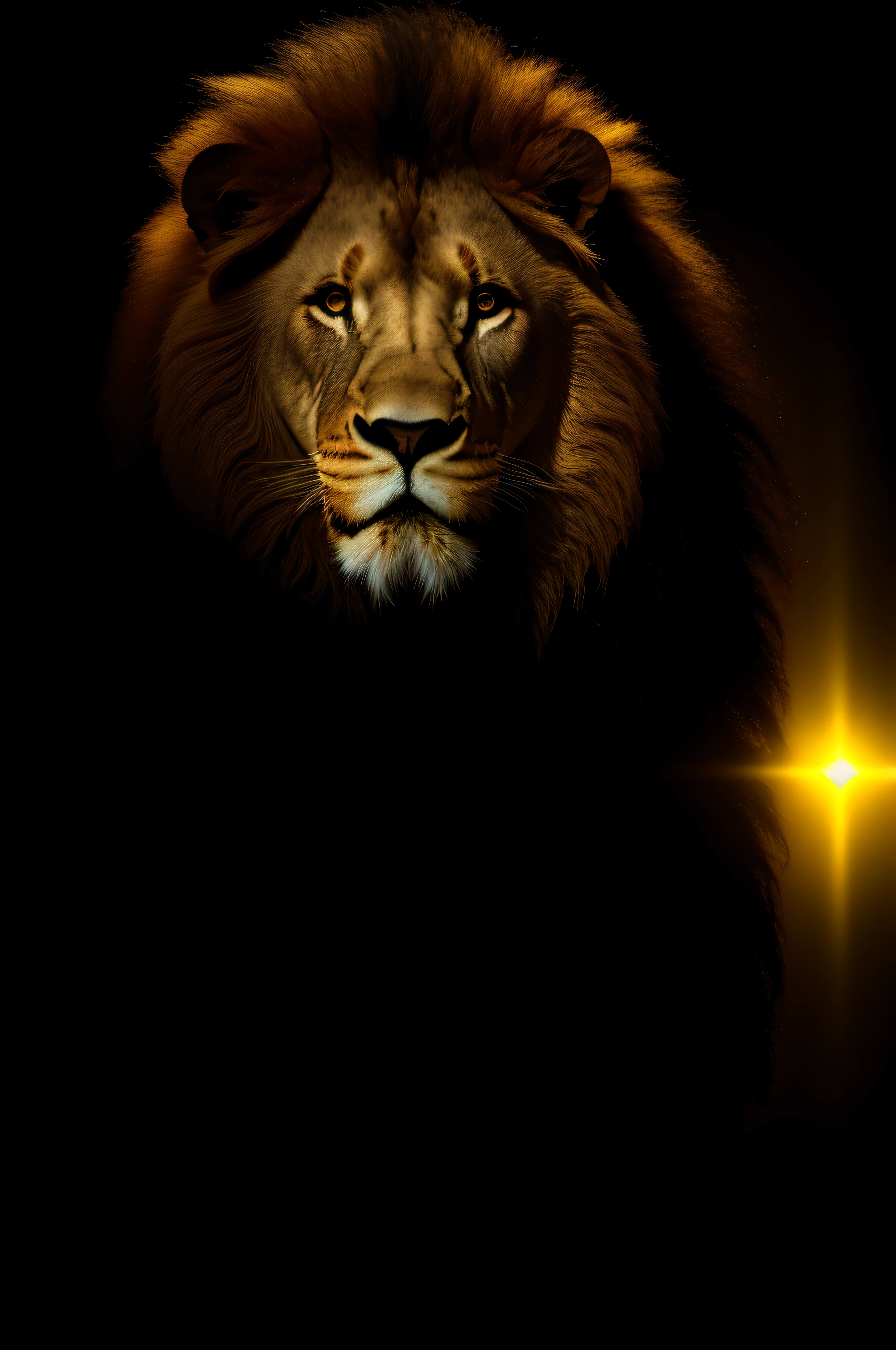 lion, backlit, dark background, dark theme, with a beautiful golden gold flower