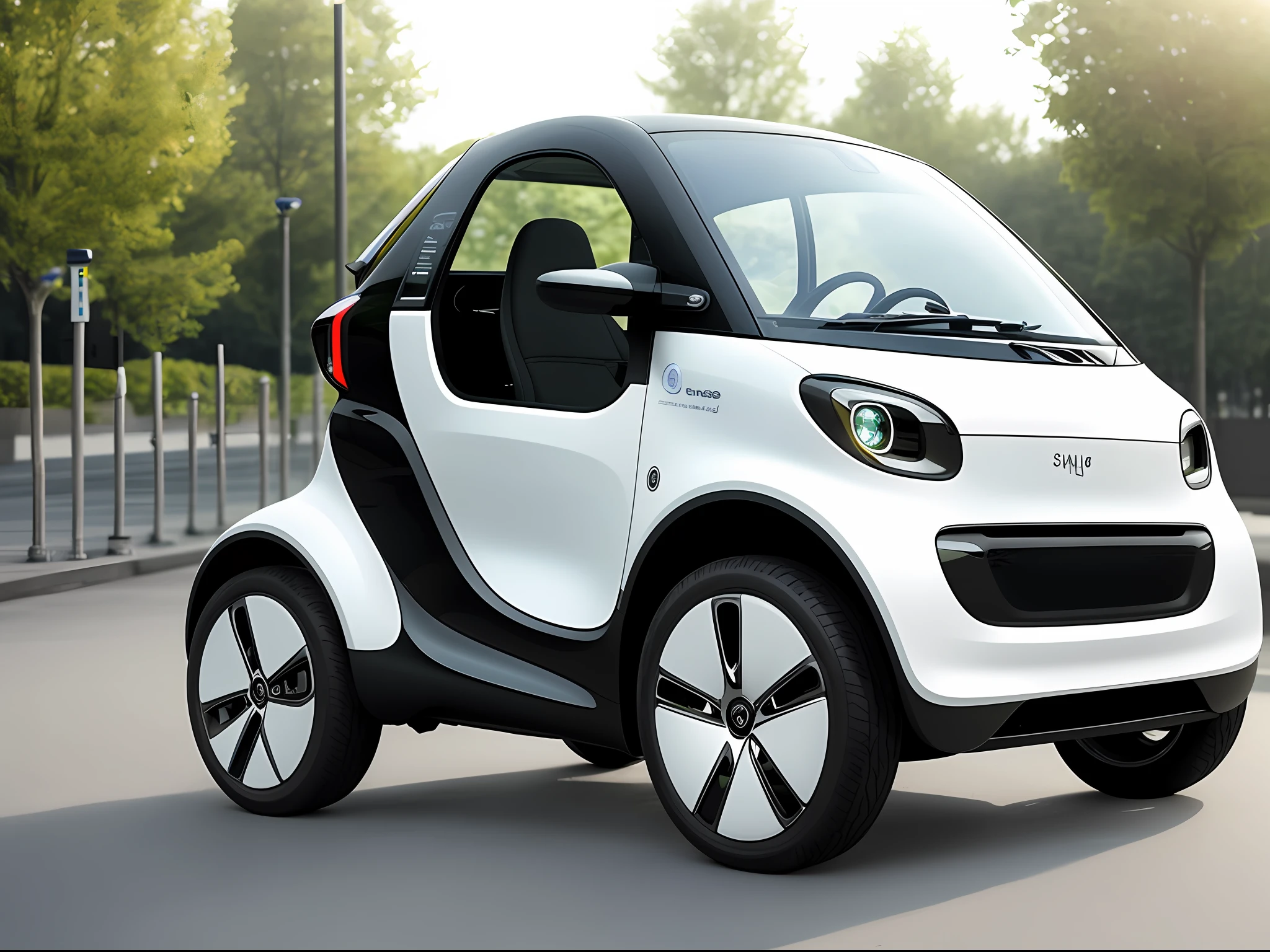 2035 from SMART concept electric vehicle design, style: simple, rounded lights, technology, cute models, round, simple and stylish