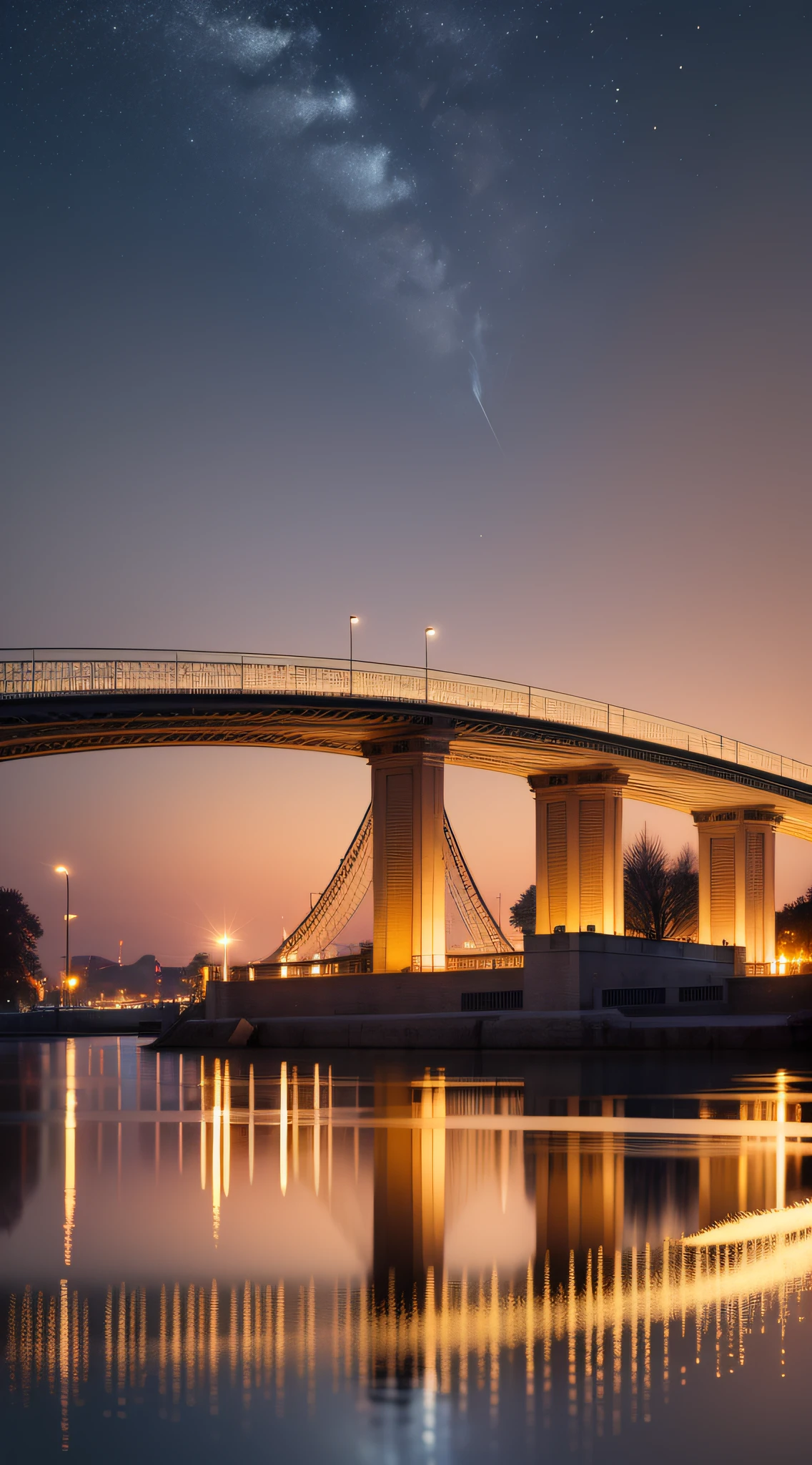 night scene, waterside, golden light, beautiful, reflection, high quality, clarity, delicate colors, attractive contrast, masterpiece --auto --s2