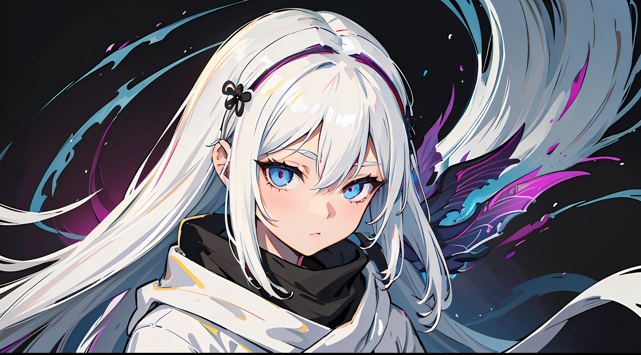 a close up of a woman with a white hair and a black scarf, a character portrait by Yang J, pixiv contest winner, fantasy art, white haired deity, beautiful character painting, artwork in the style of guweiz, the piercing stare of yuki onna, guweiz, with white long hair, with long white hair, flowing hair and long robes