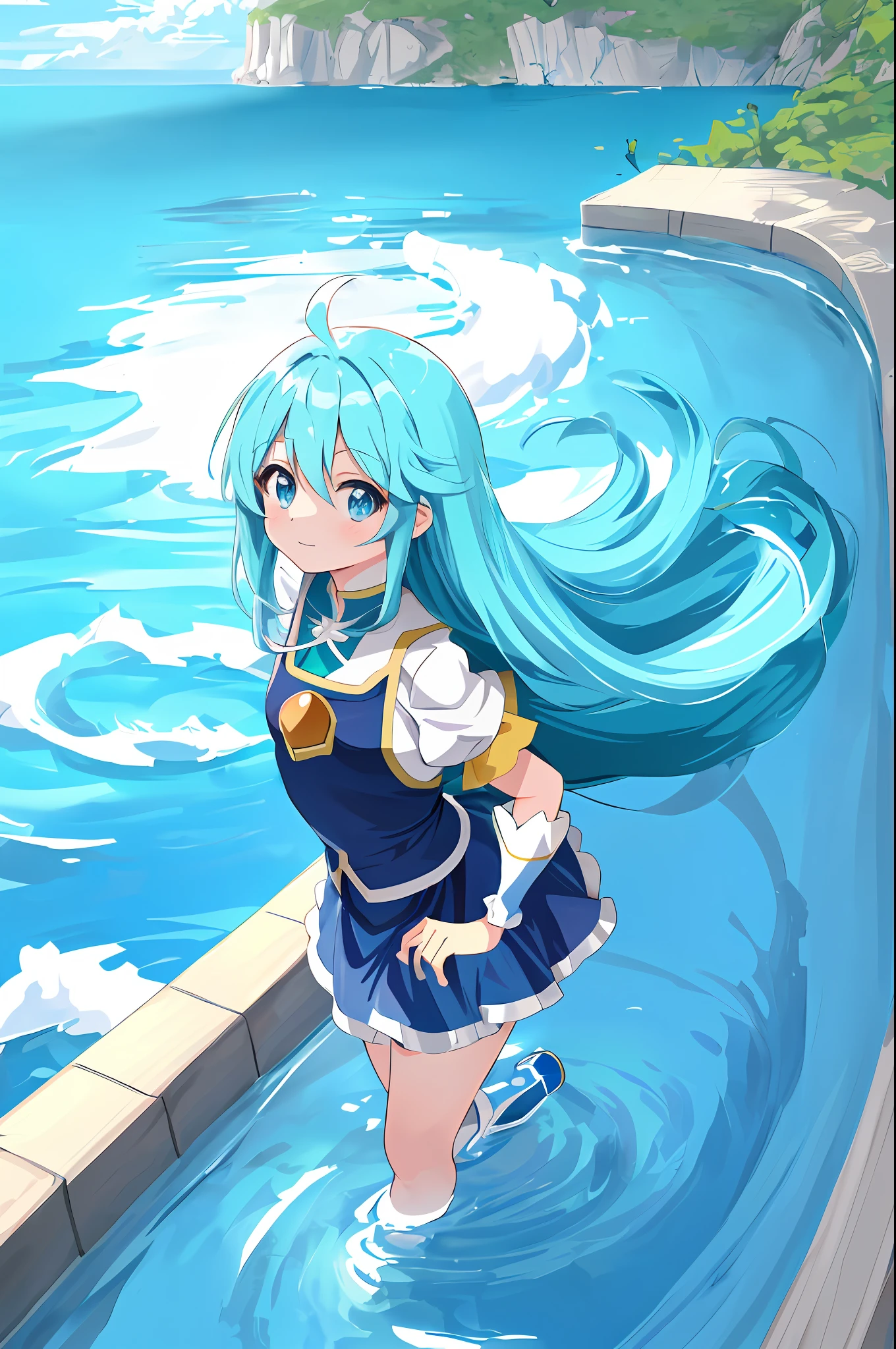 (Aqua Konosuba, Chibi small child: 1.3), solo, extremely detailed face, beautiful detailed blue eyes, long hair, masterpiece, best quality, extremely detailed 8k wallpaper