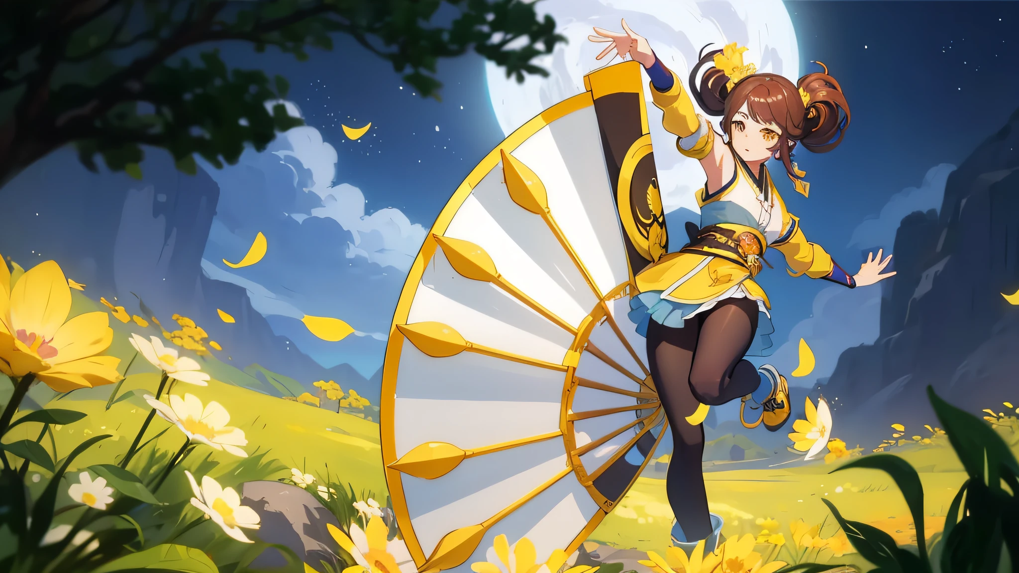 Anime Girl in the Moonlight, Yellow Flower, Oriana, Inspired by Ju Lian, Inspired by Park Hua, Inspired by Lee Mi-shu, Splash Art, Inspired by Lan Ying, Mobile Game Art, Inspired by Jinnong, Fan Art, Official Splash Art, Character Splash Art, Inspired by Zhao Zuo, Inspired by Wu Li