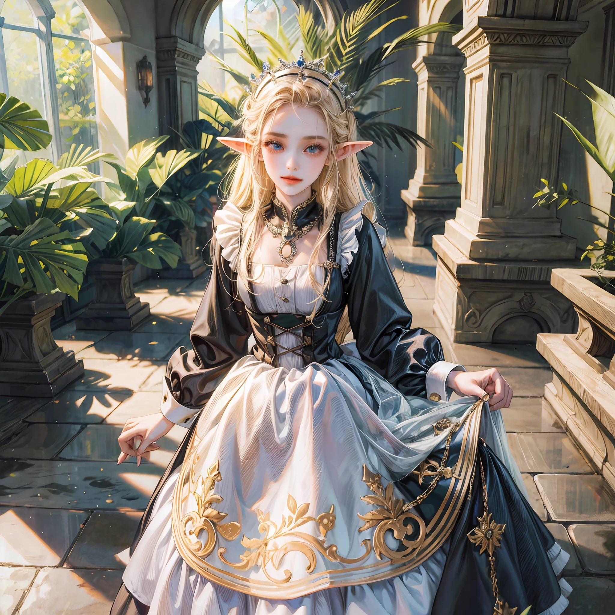 elf girl wearing long skirt long sleeve maid unifome --auto --s2