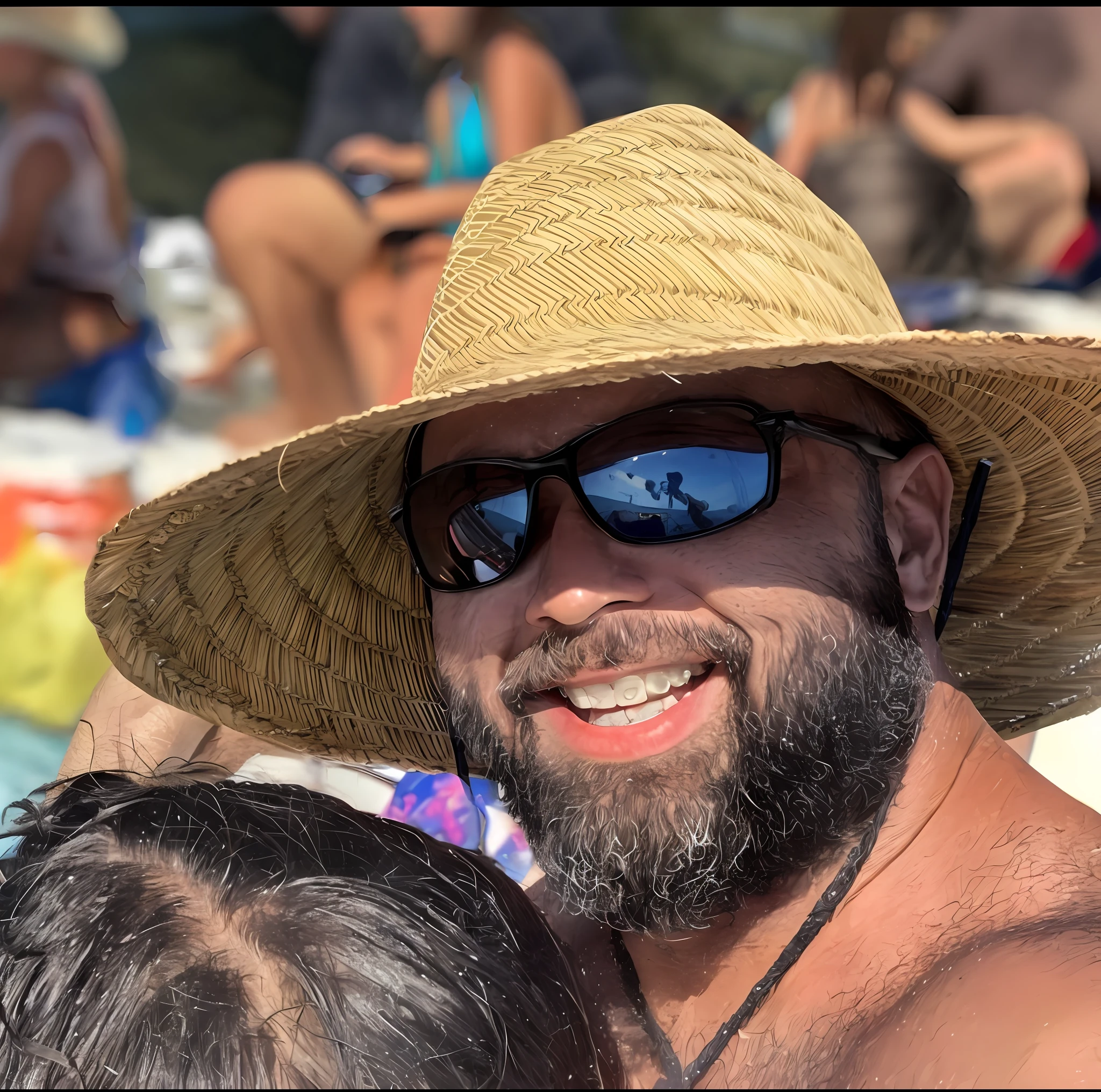 There is a man and a woman sitting on a beach, about 3 , beach photo, on the beach, on a beach, taken in early 2020, wearing sunglasses and a hat, vacation.