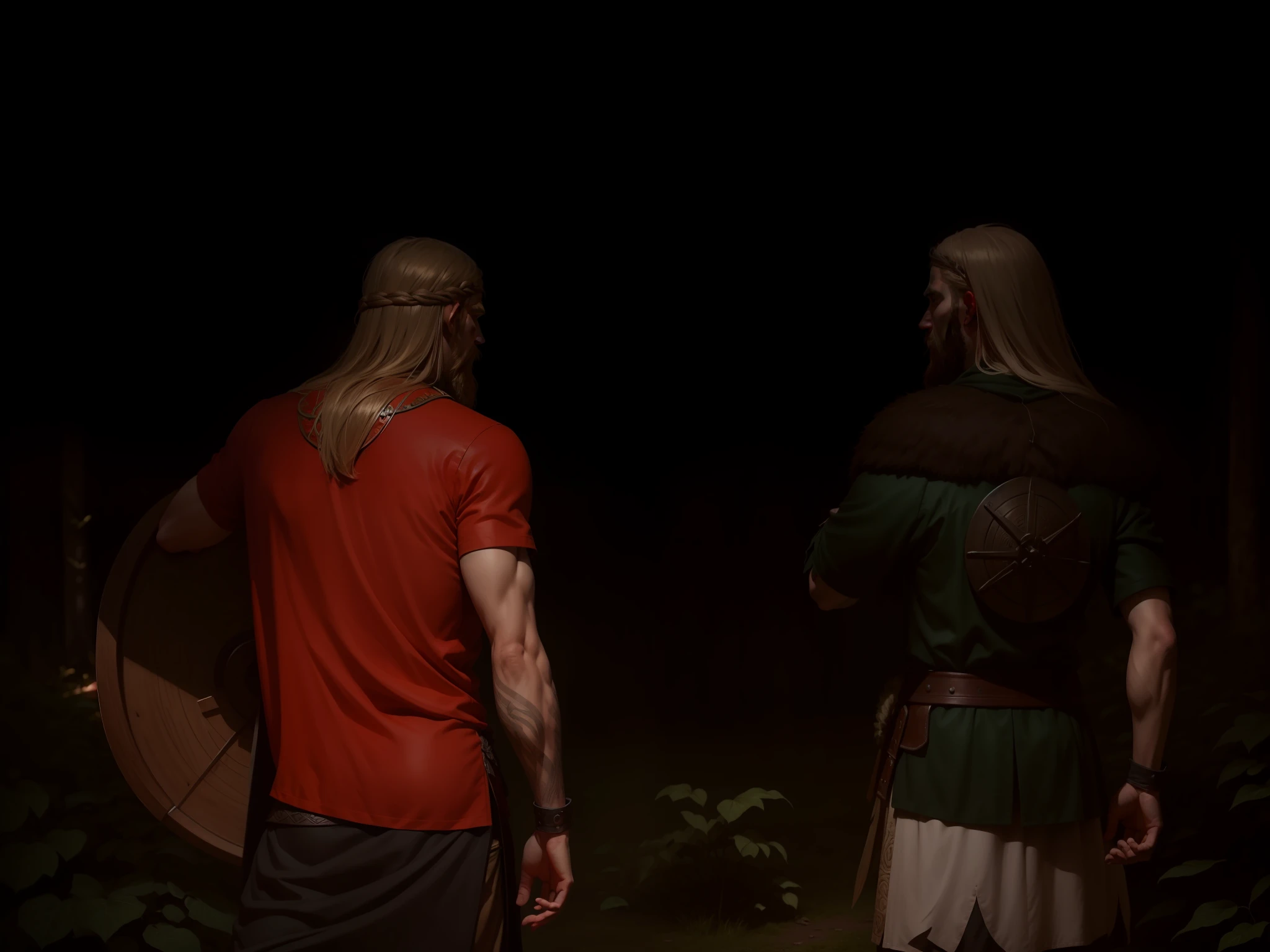 forest, noite, viking style, viking shields in the backs --auto --s2