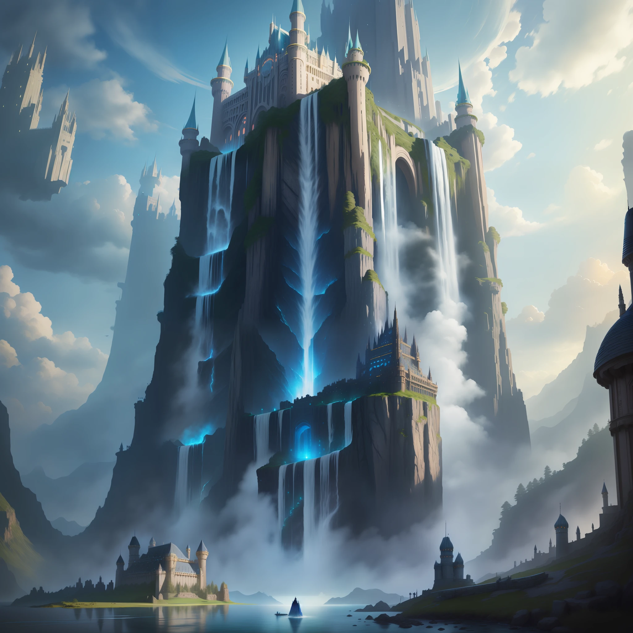 Giant Castle Fantasy Sci-Fi Top Quality Masterpiece Future World Megastructure Giant Waterfall