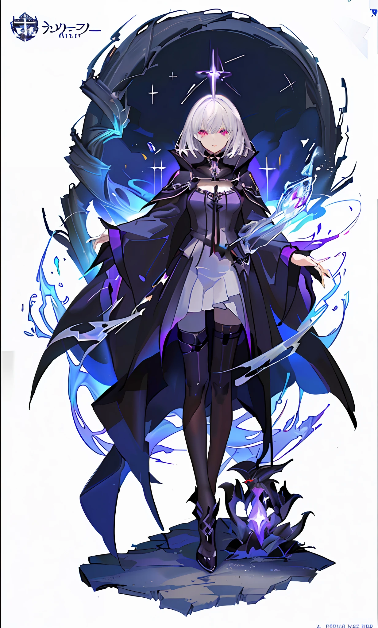 anime character with a black cape and a purple cape, arcane art style, from arknights, trending on artstation pixiv, full portrait of elementalist, dark witch character, astral witch clothes, digital art on pixiv, zerochan art, from girls frontline, anime full body illustration, fantasy art style, fashionable dark witch